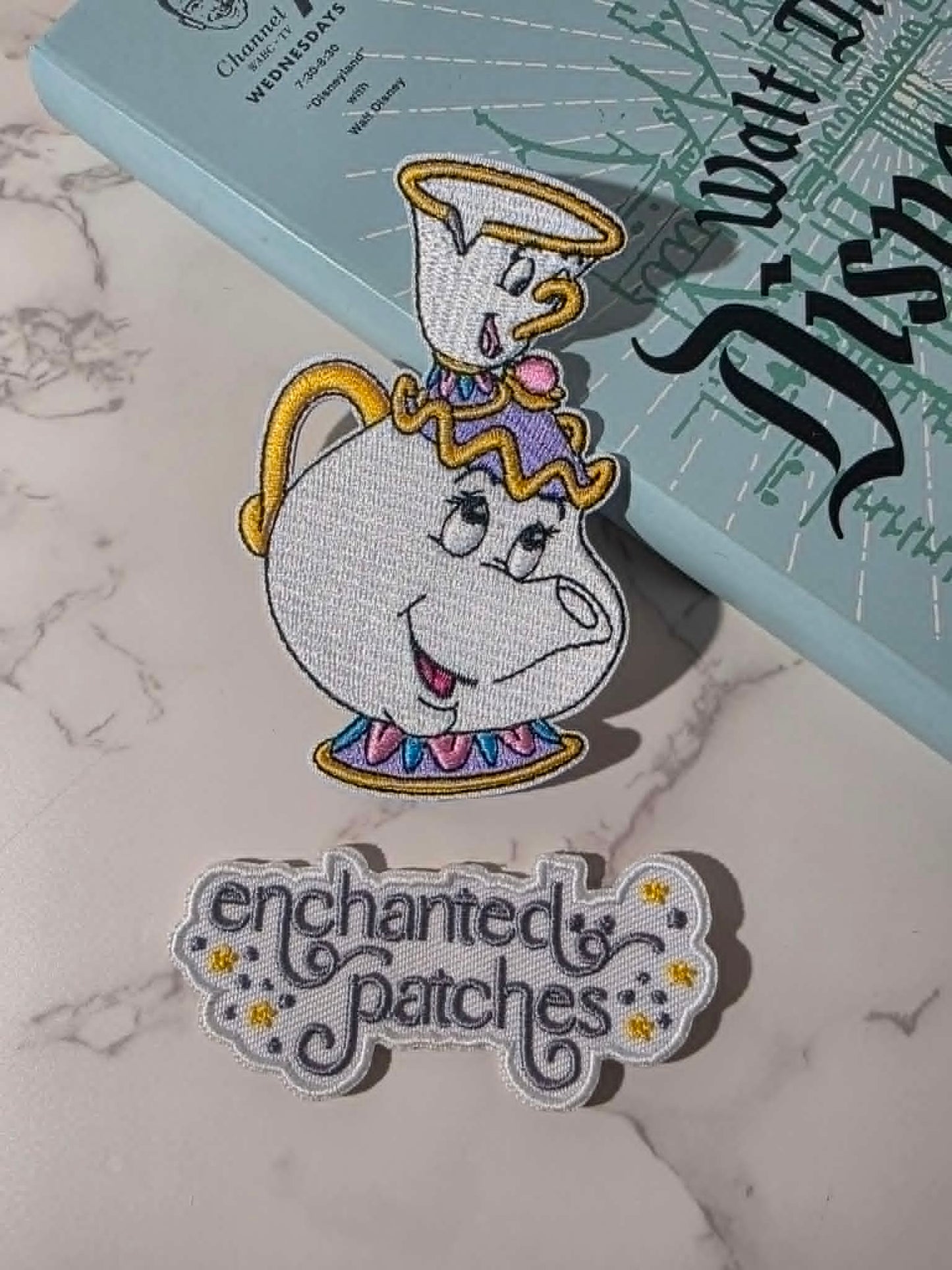 3.5" Mom and Baby Mrs. Potts Teapot Cup Reading Princess Iron On Patch