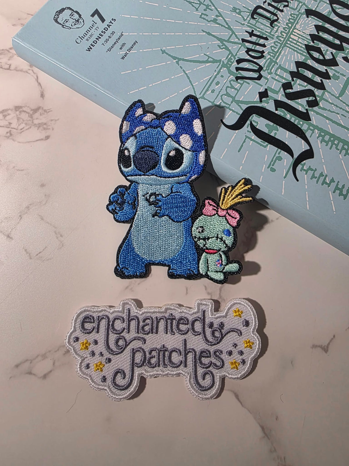 3" Blue Alien Stitch with Bra on Head and Scrump Embroidered Iron On Patch