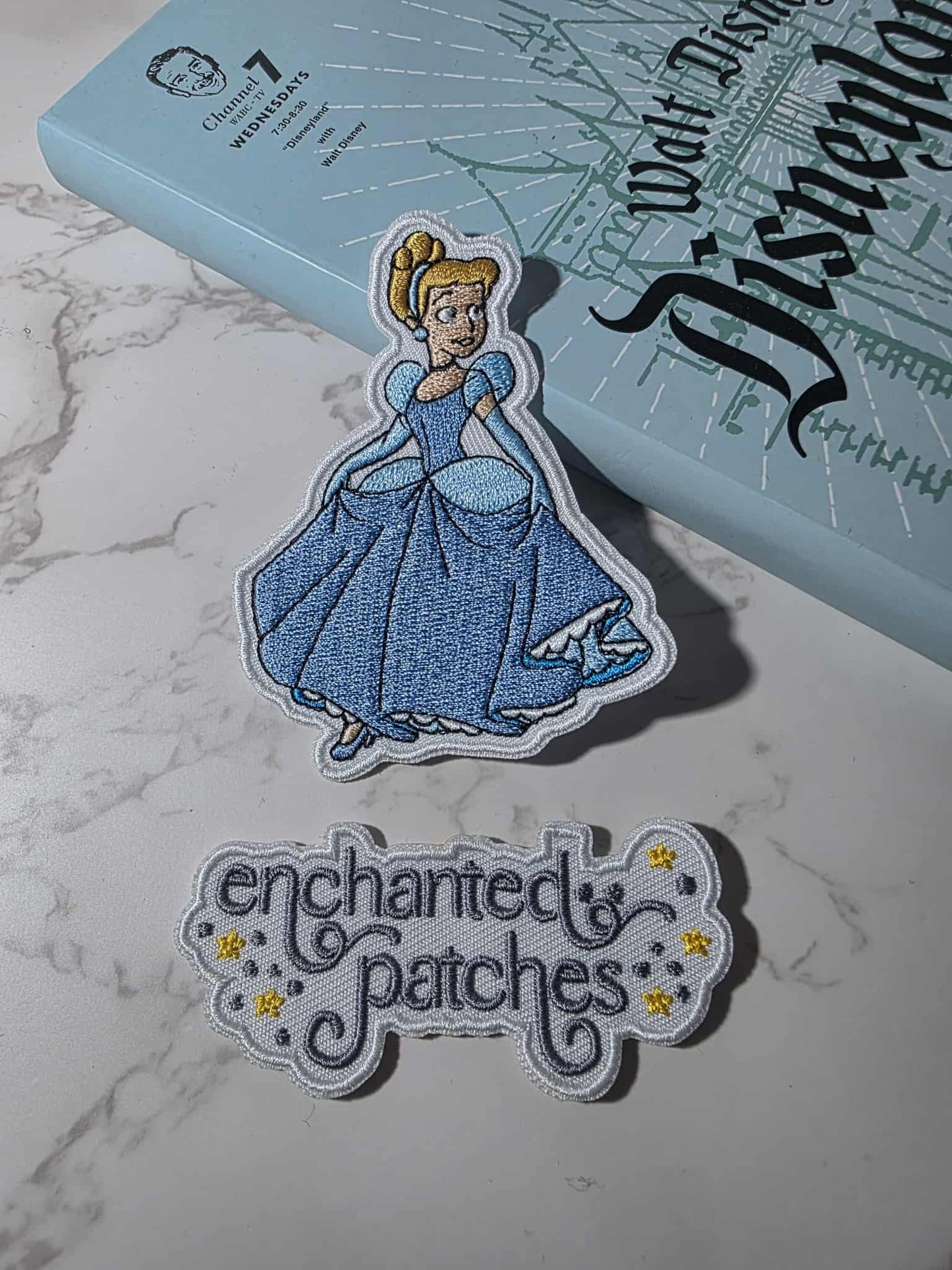 3.5" Glass Slipper Princess in Blue Dress Embroidered Iron On Patch