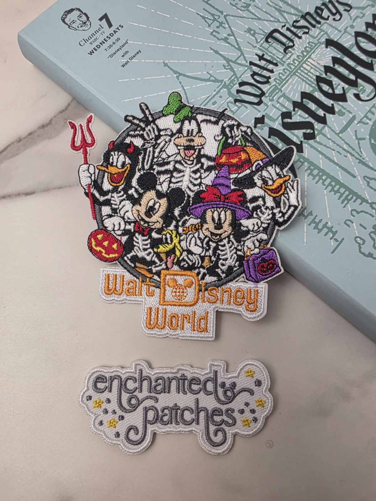 4" Happiest World Park Halloween Logo Fab 5 in Skeleton Costume Iron On Patch