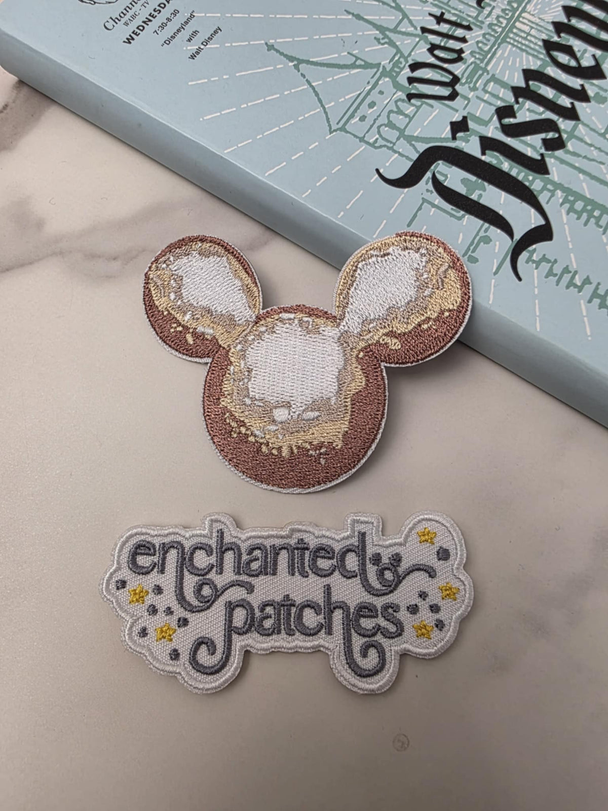 3" Beignet Donut Happiest Mouse Shaped Embroidered Iron On Patch
