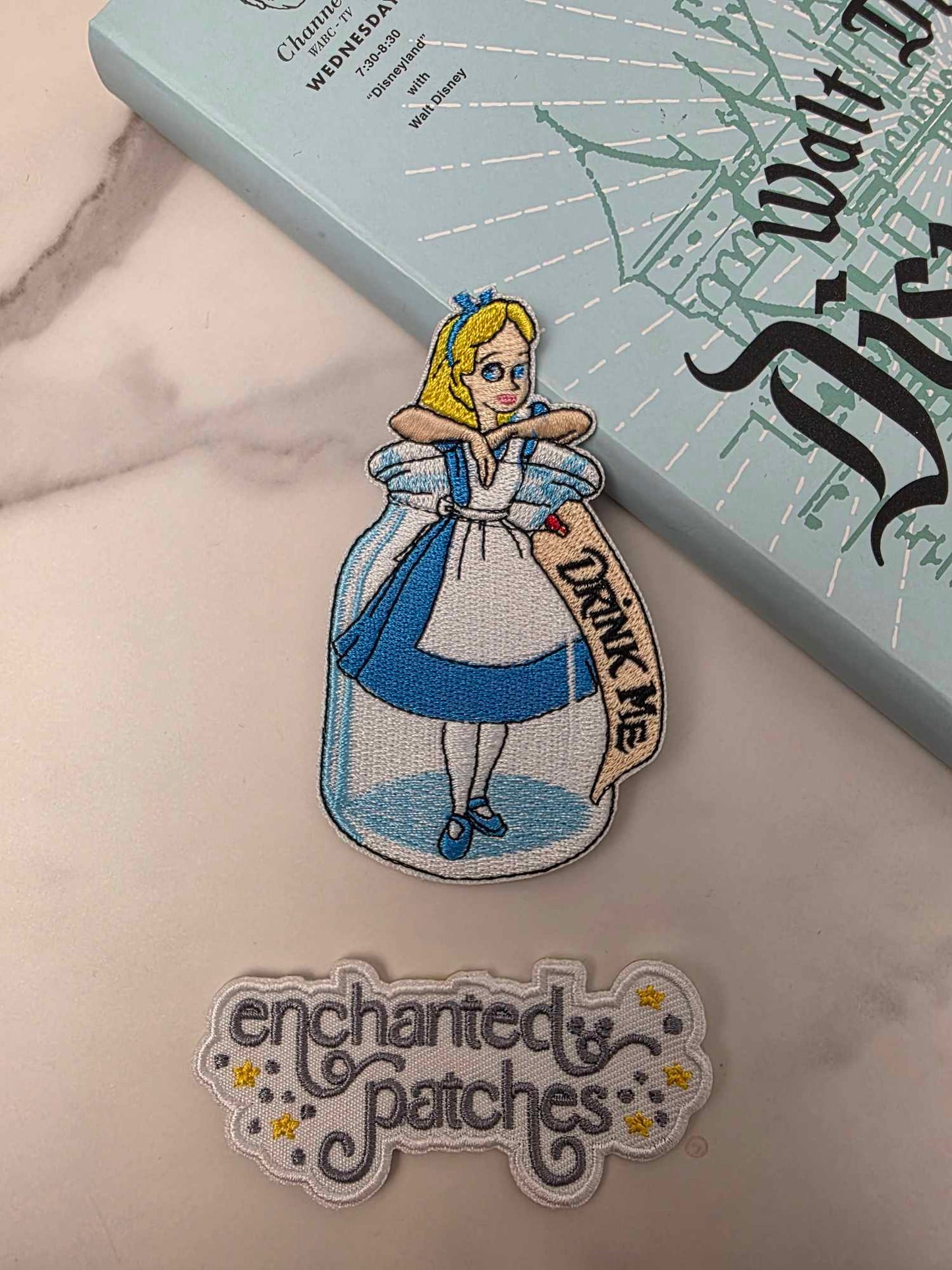 3.5" Drink Me Wonderland Princess in Glass Jar Embroidered Iron On Patch