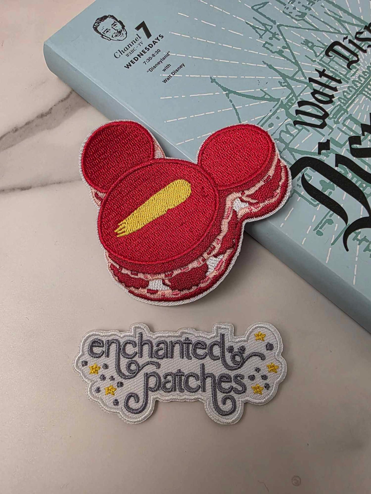 3" Happiest Park Mouse Shaped Raspberry Macaron Snack Embroidered Iron On Patch