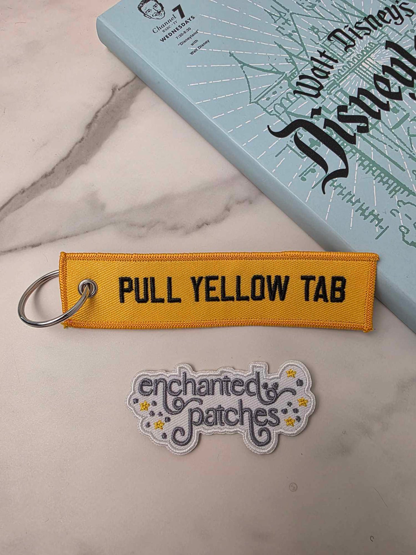 5" Pull Yellow Tab Safety Attraction Seat Belt Double Sided Embroidered Keychain