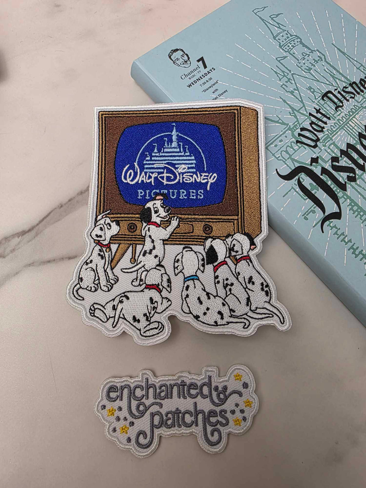 5" 101 Dalmatians watching Happiest Park TV Embroidered Iron On Patch