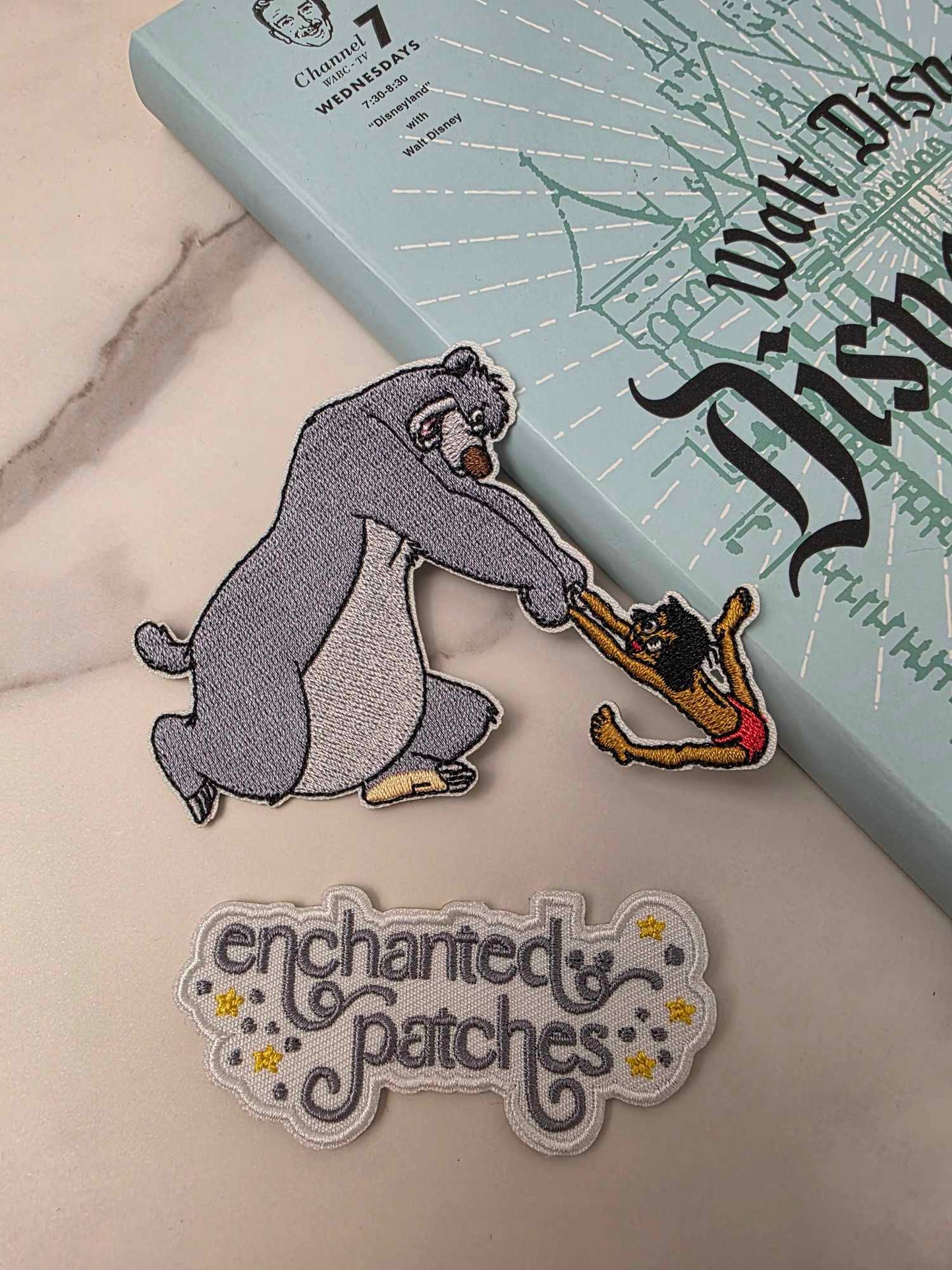 4" Jungle Book Bear and Boy Swinging Iron on Patch