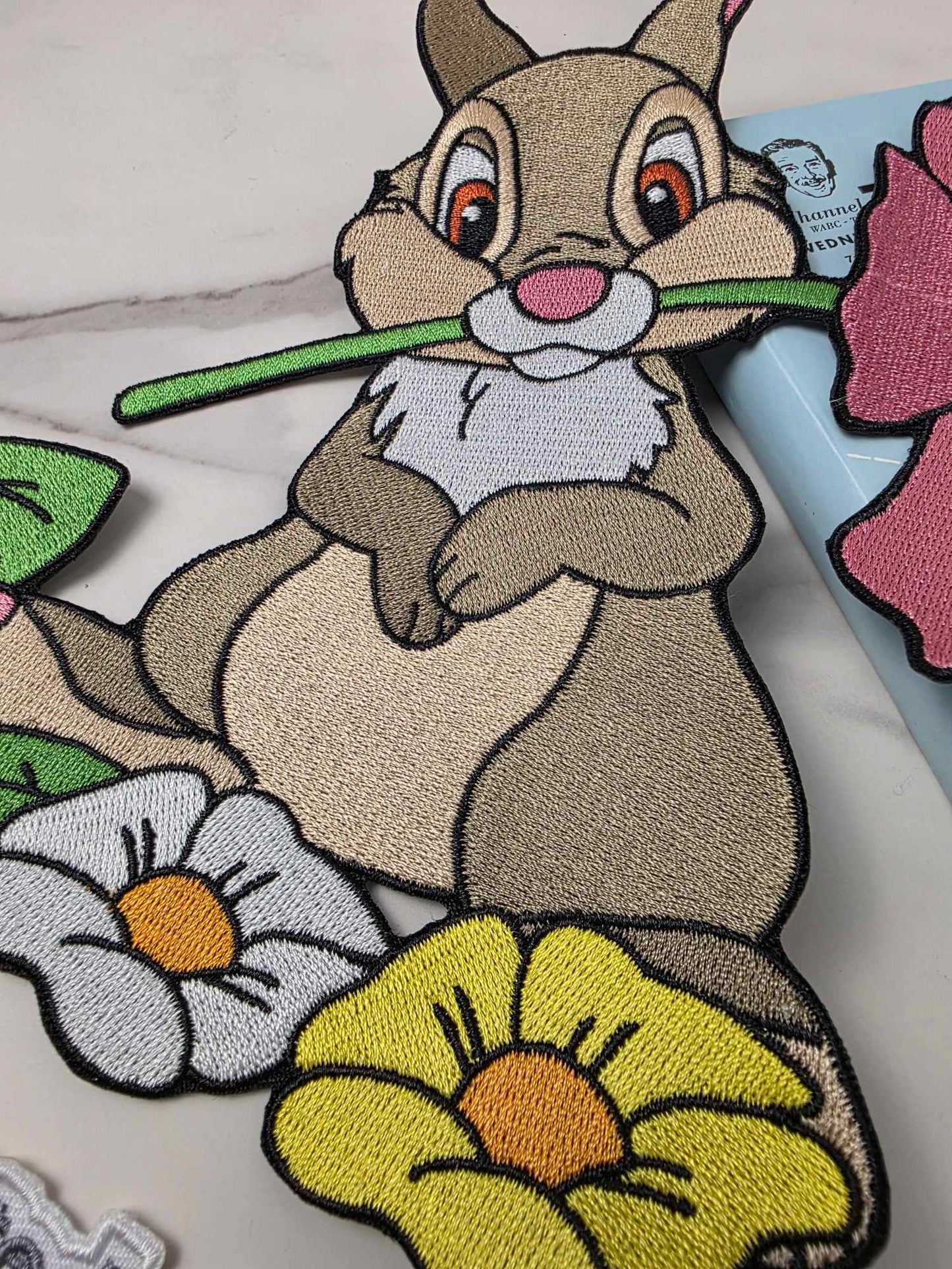 9" XL Rabbit Friend of Deer with Flowers Embroidered Iron On Patch