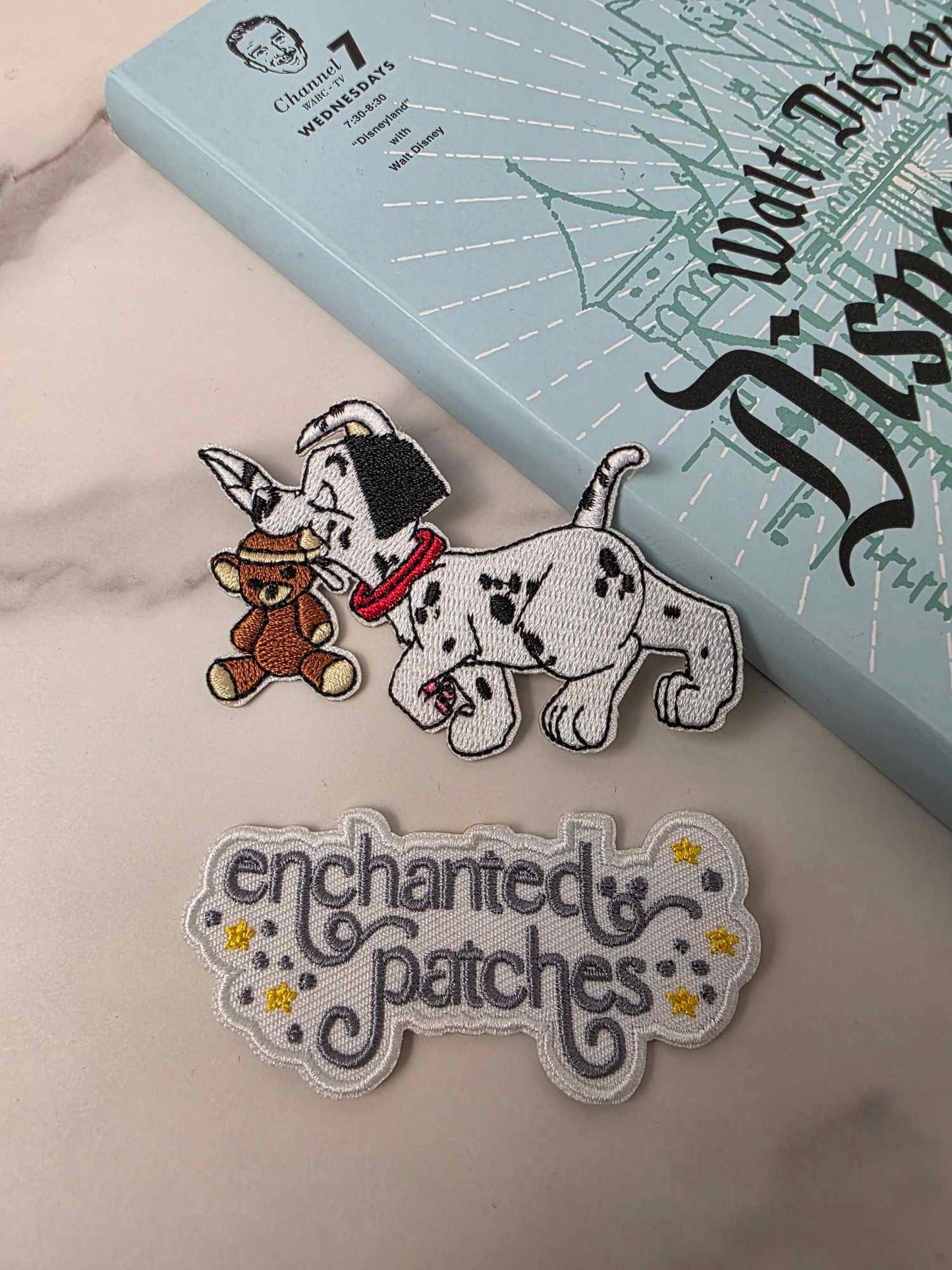 3.5" Happiest Park Dalmatian Puppy holding Teddy Bear Embroidered Iron On Patch
