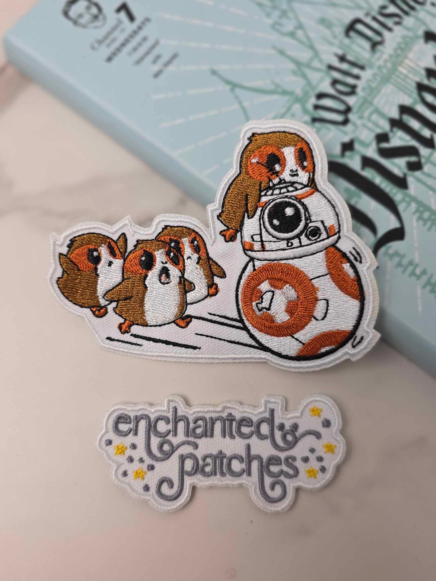 LAST TWO - 4" SW Kawaii Star Galaxy Orange Robot Droid with Fuzzy Creatures Iron on Patch