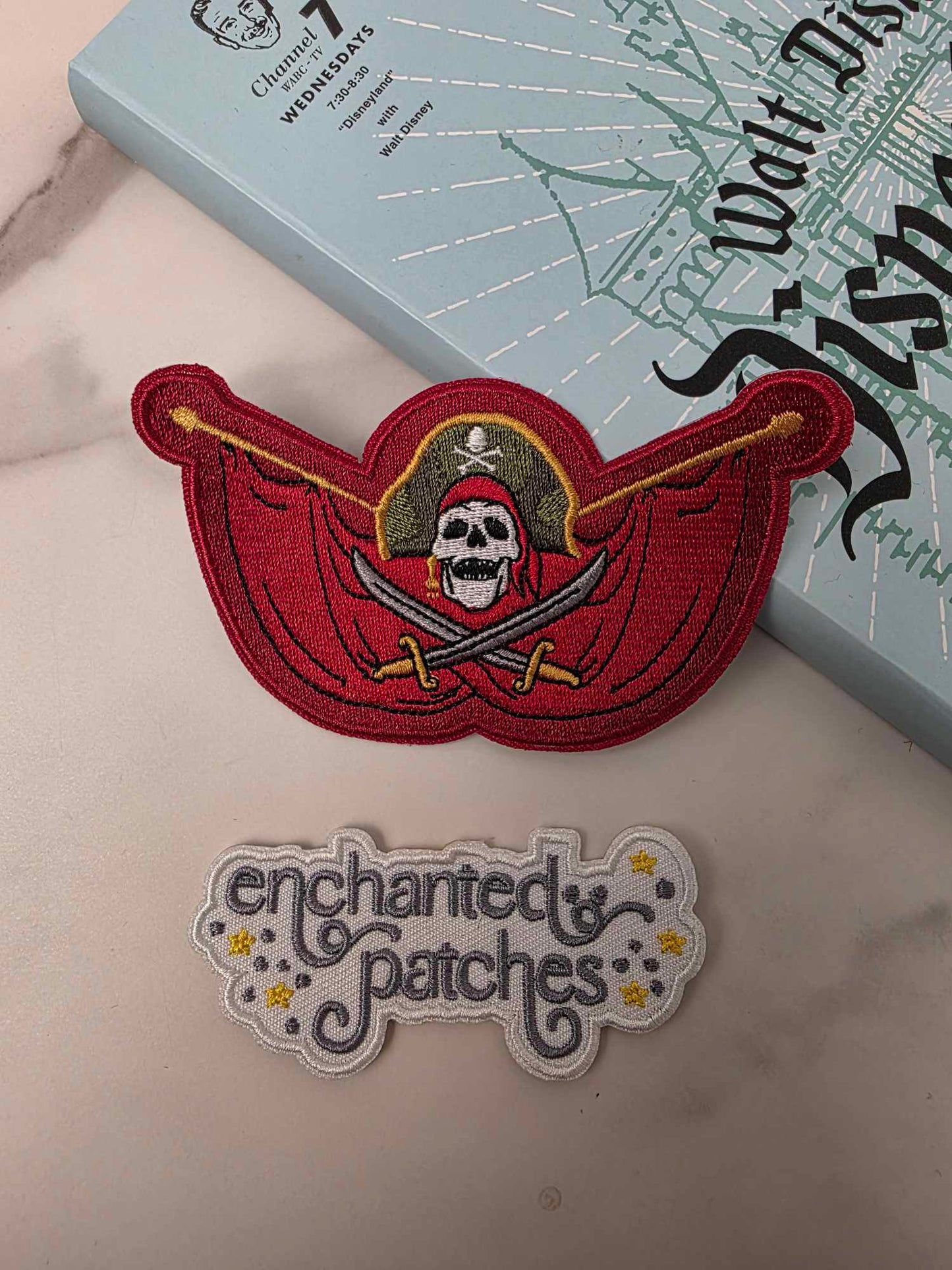 LAST TWO - 4" Pirates Happiest Park Ride Skull with Sword Iron On Patch