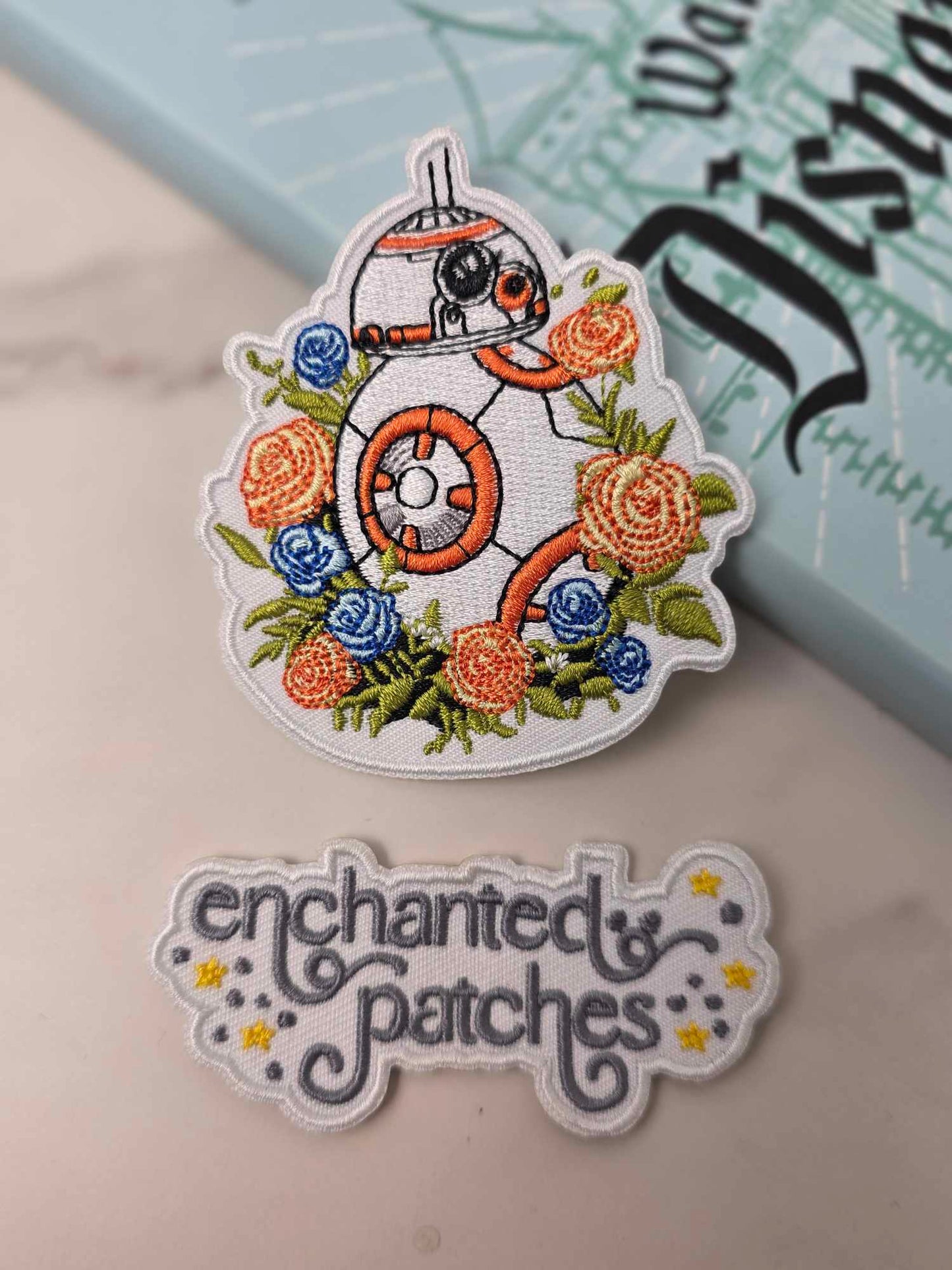 RESTOCKED - 3" SW Star Galaxy Orange Robot Droid with Flowers Iron on Patch