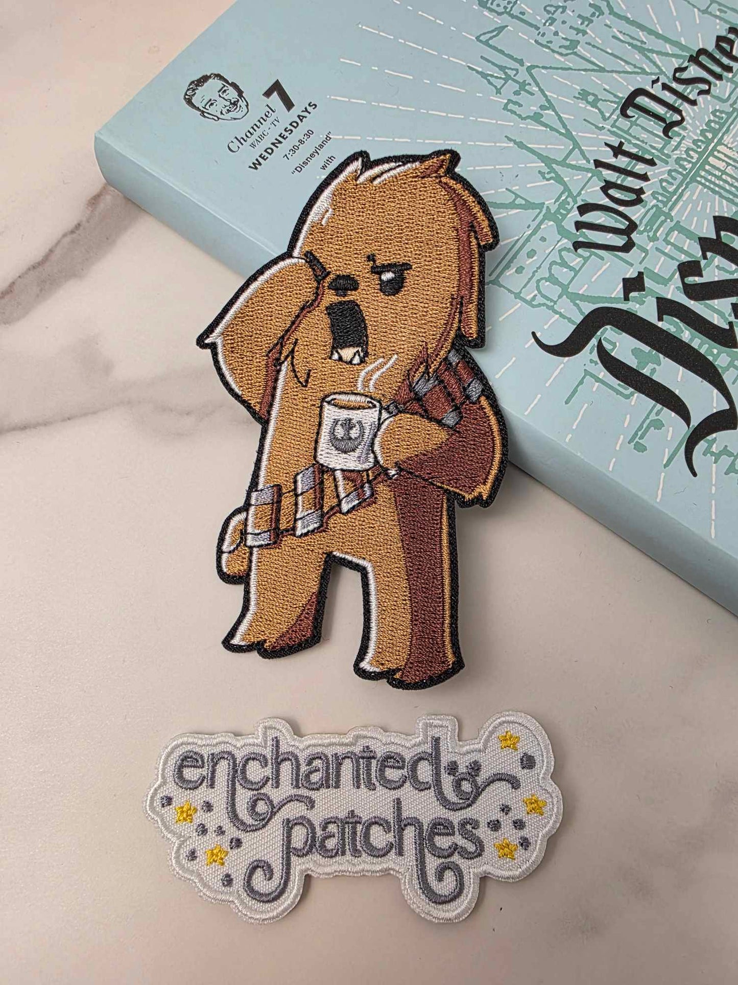 RESTOCKED - 4" SW Star Galaxy Kawaii Bear Yawning with Hot Coffee Iron On Patch