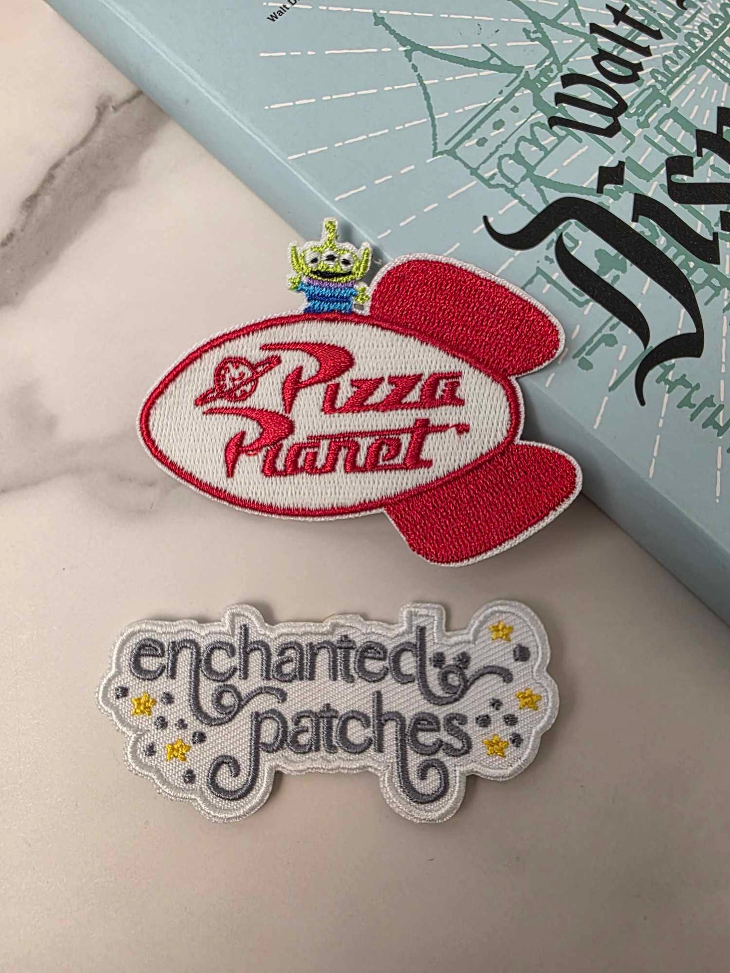 RESTOCKED - 3" GLOW IN THE DARK Pizza Planet with Green Alien Embroidered Iron On Patch