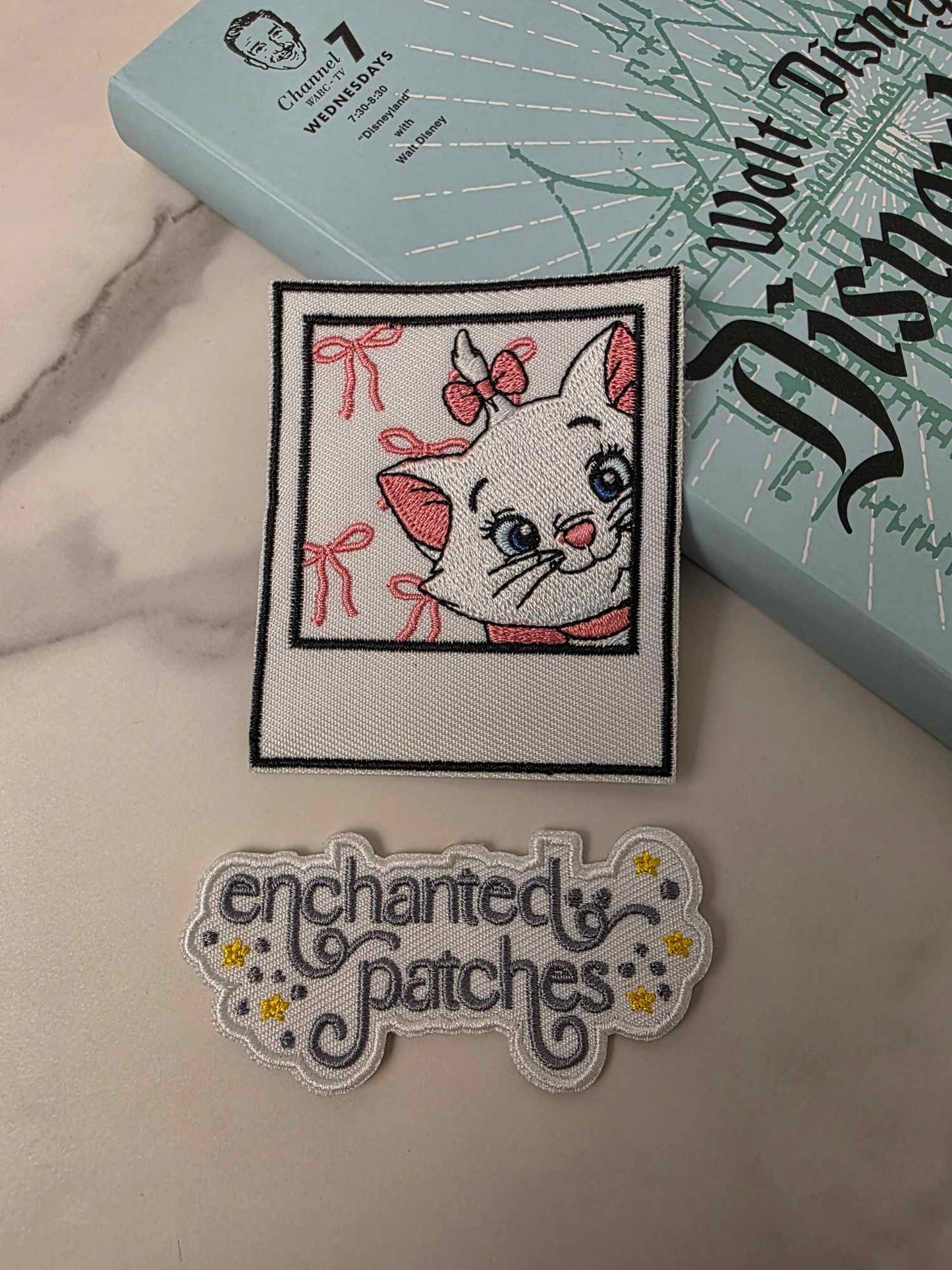 3" Polaroid White Kitty Cat Girly Pink Bow with Friends Iron On Patch