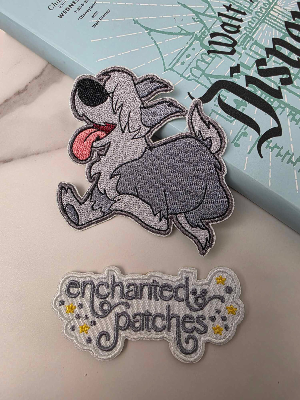 3" Sea Mermaid Princess Sidekick Gray Dog Friend Embroidered Iron On Patch
