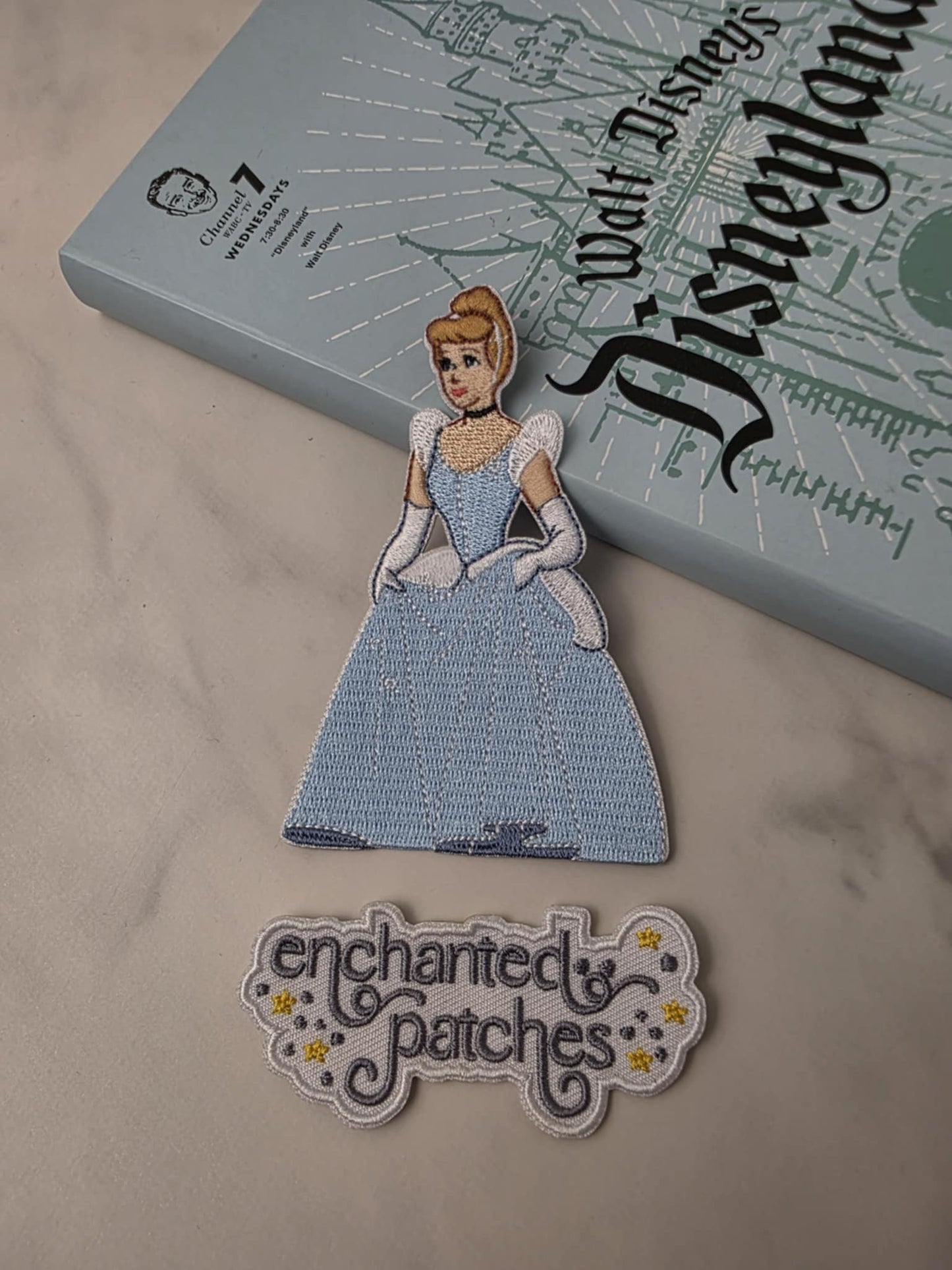 4" Glass Slipper Princess in Blue Dress Embroidered Iron On Patch