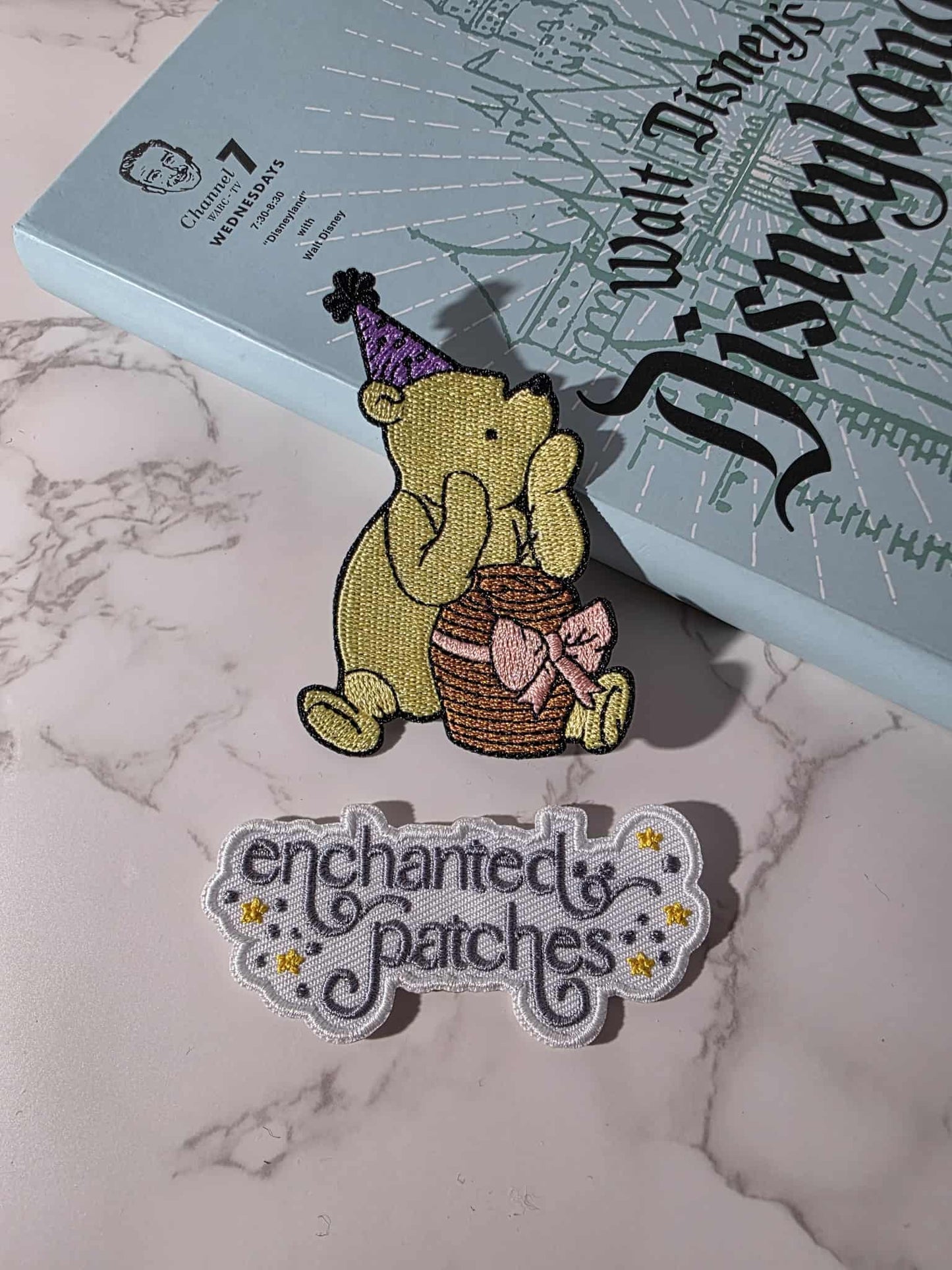 3" Vintage Birthday Pooh with Honey Embroidered Iron On Patch