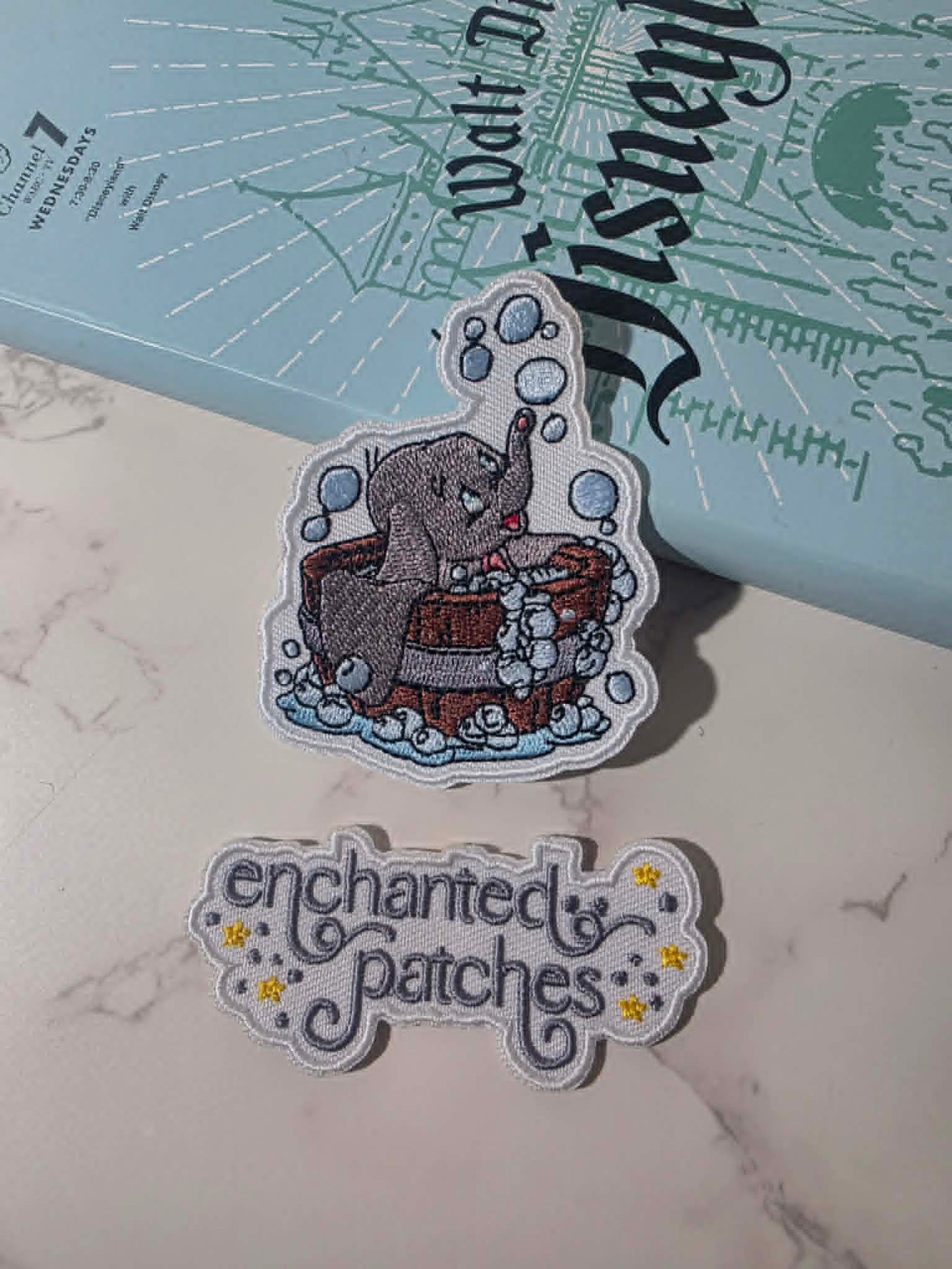 NEW DROP - 3" Baby Elephant Dumbo in Bubble Bath Tub Embroidered Iron On Patch