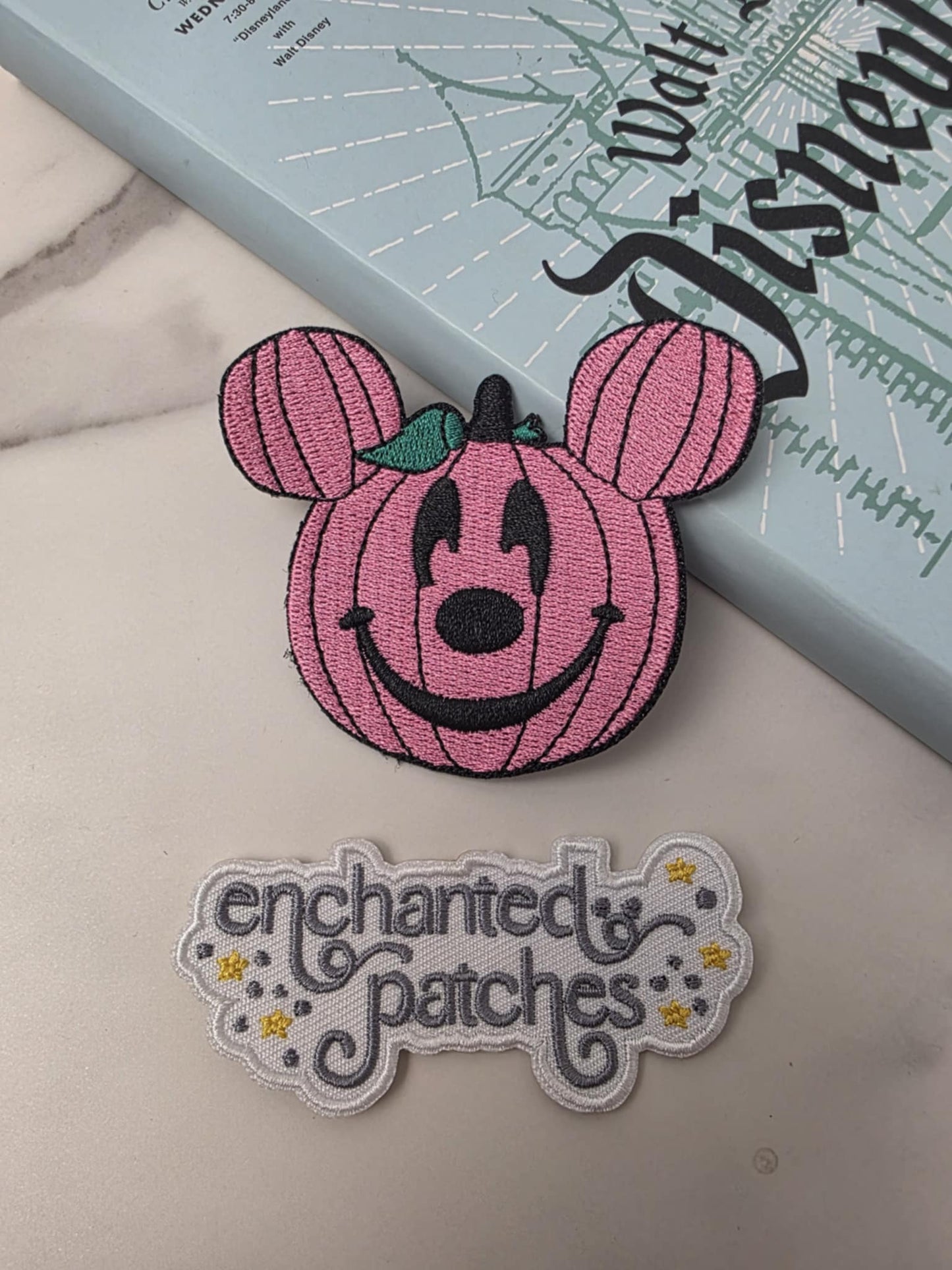 3" PINK Happiest Park Halloween Mouse Pumpkin Embroidered Iron On Patch