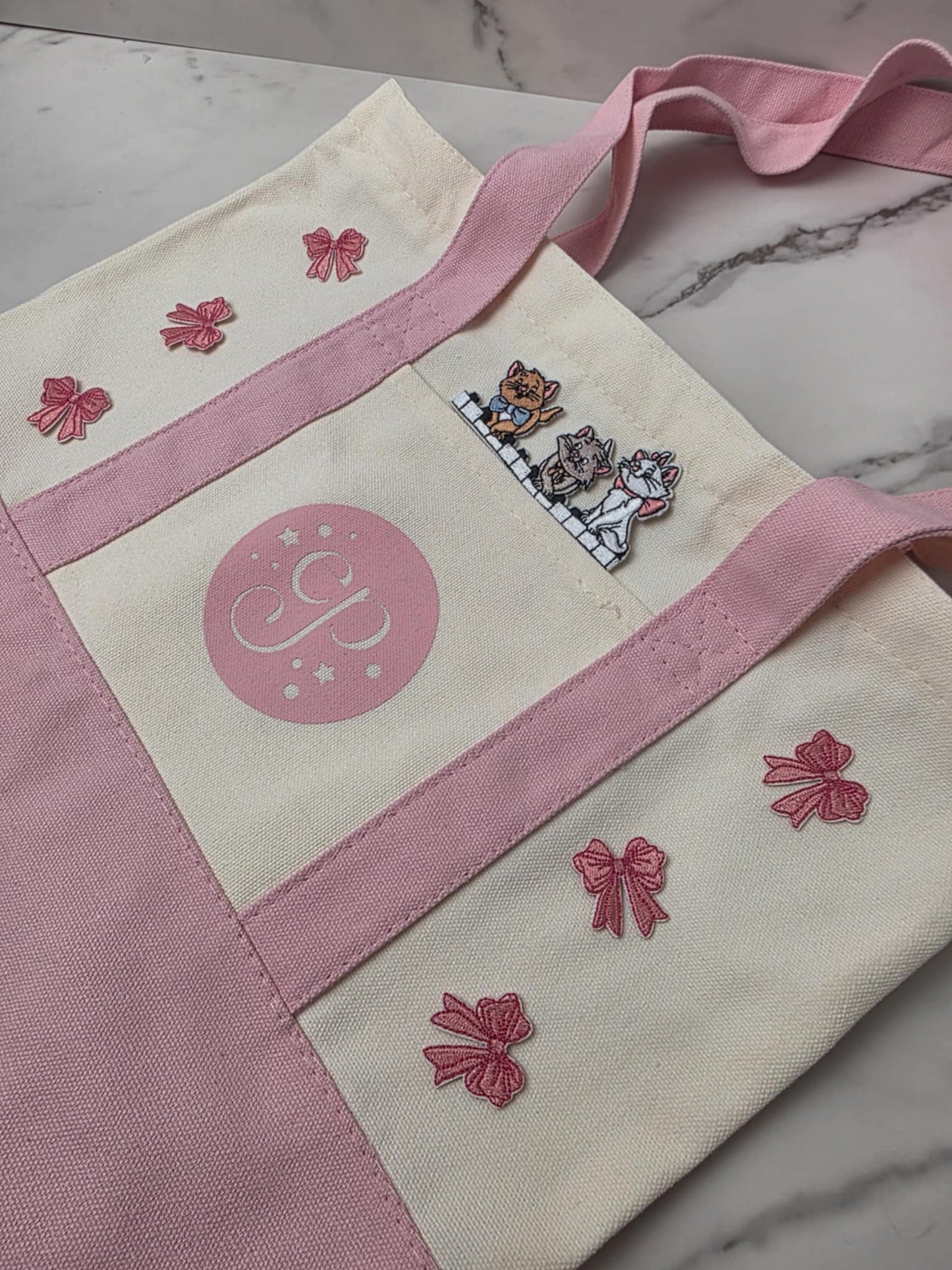 Medium BLANK PINK 14" x 11" Enchanted Patches Logo Zipper Canvas Tote -- Perfect Grocery/Everyday Bag
