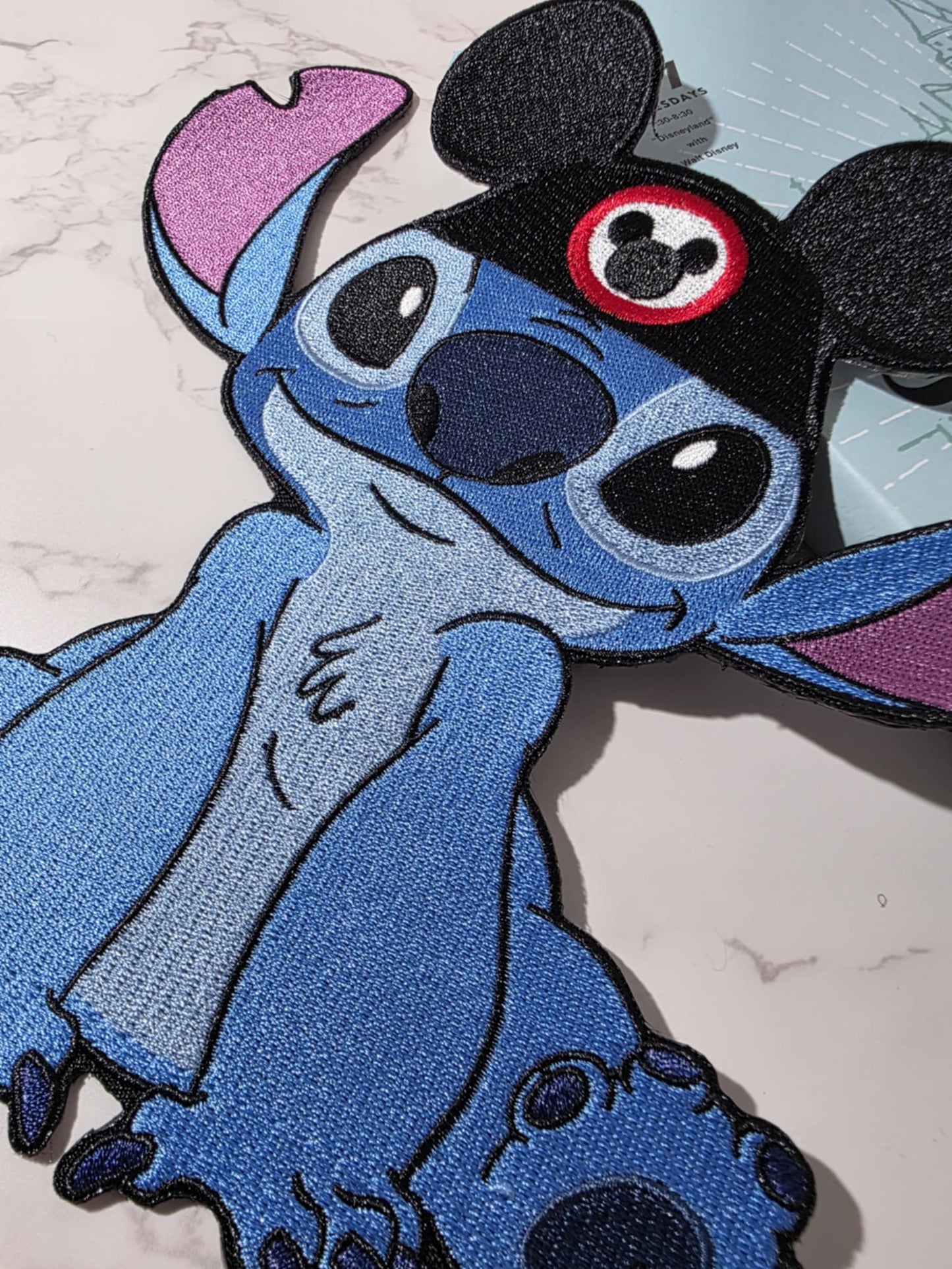 XL 8" Blue Alien wearing Mouse Hat Embroidered Iron On Patch