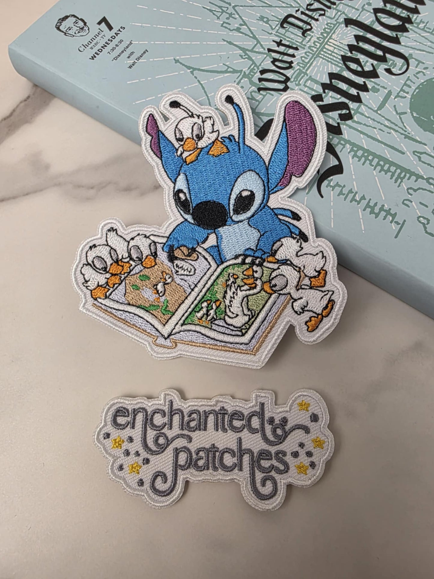LIMITED - 4" Happiest Park Blue Alien Reading to Baby Ducks Embroidered Iron On Patch