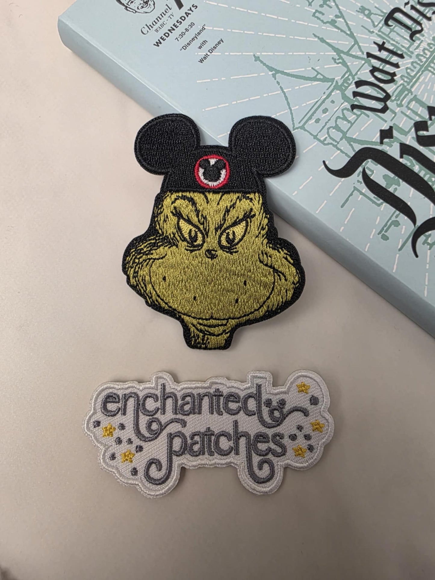 3" Green Christmas Holiday Monster Wearing Mouse Ears Embroidered Iron On Patch