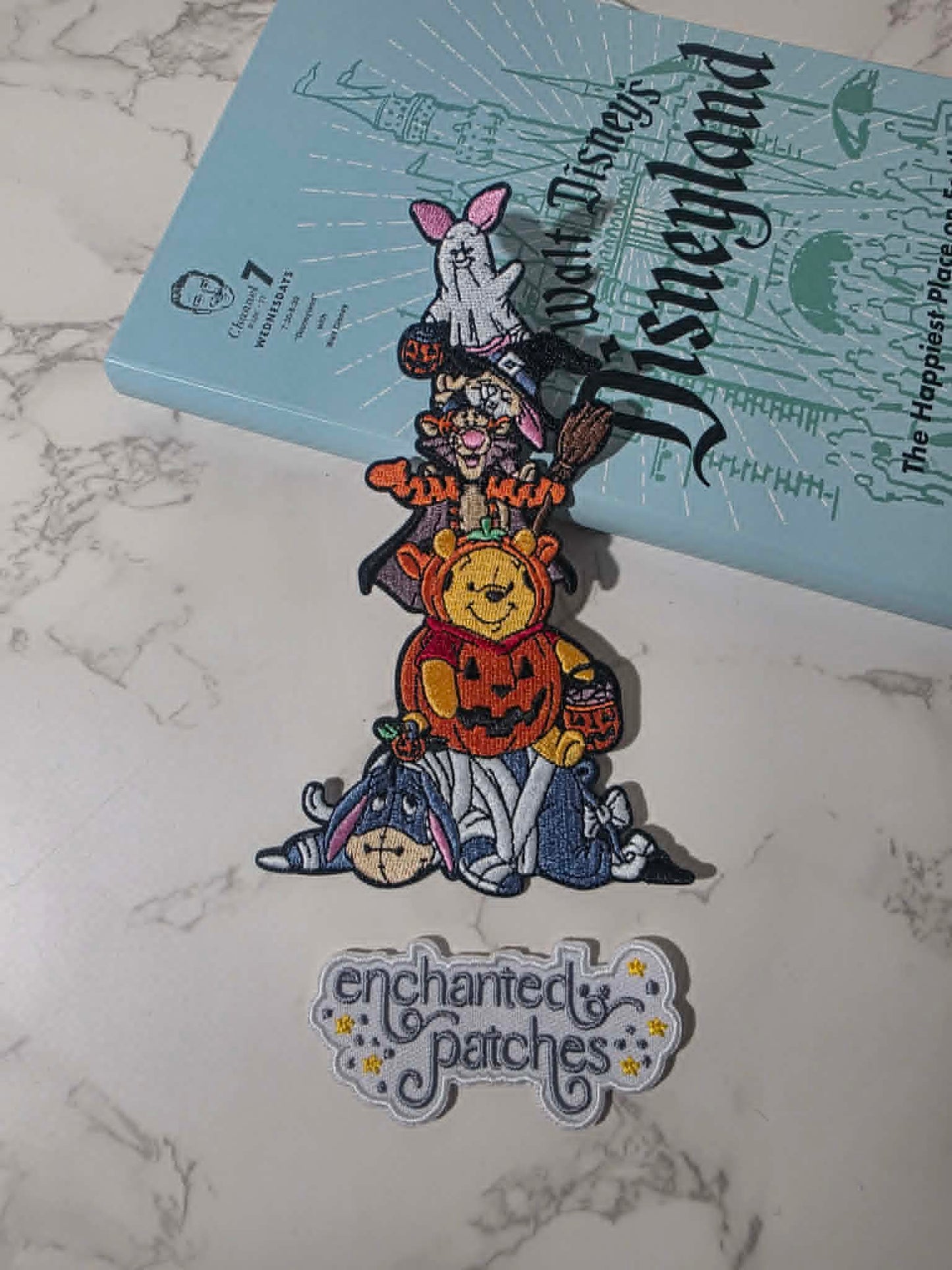 NEW DROP - 6" Winnie the Pooh and Friends Happiest Park Halloween Pumpkin Embroidered Iron On Patch