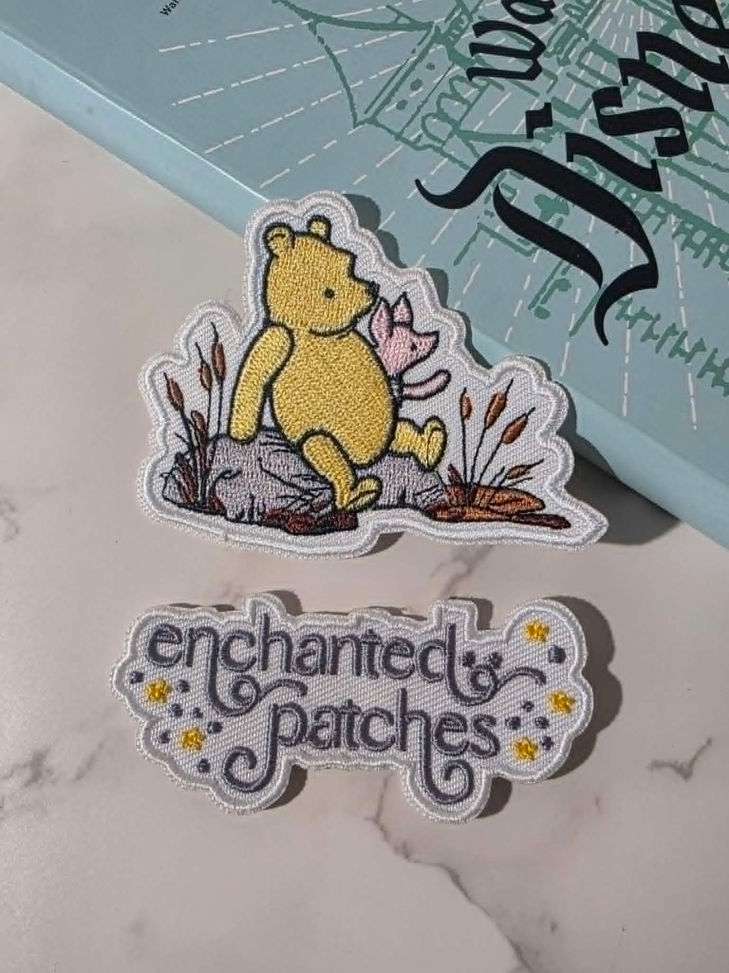 3" Classic Winnie the Pooh and Pig Friend Sitting on Rock Embroidered Iron On Patch
