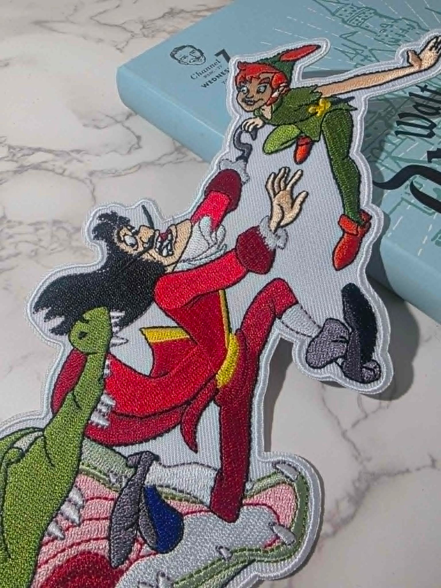 NEW DROP - XL 8" Captain Hook Getting Eaten by an Alligator Peter Pan Embroidered Iron On Patch