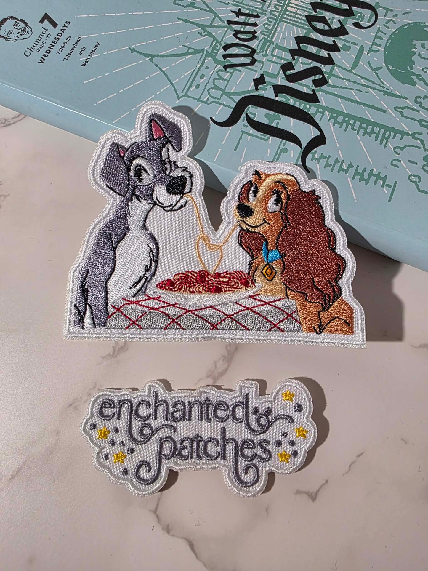 4" Lady Dog Tramp Couple Love Eating Spaghetti Iron On Patch