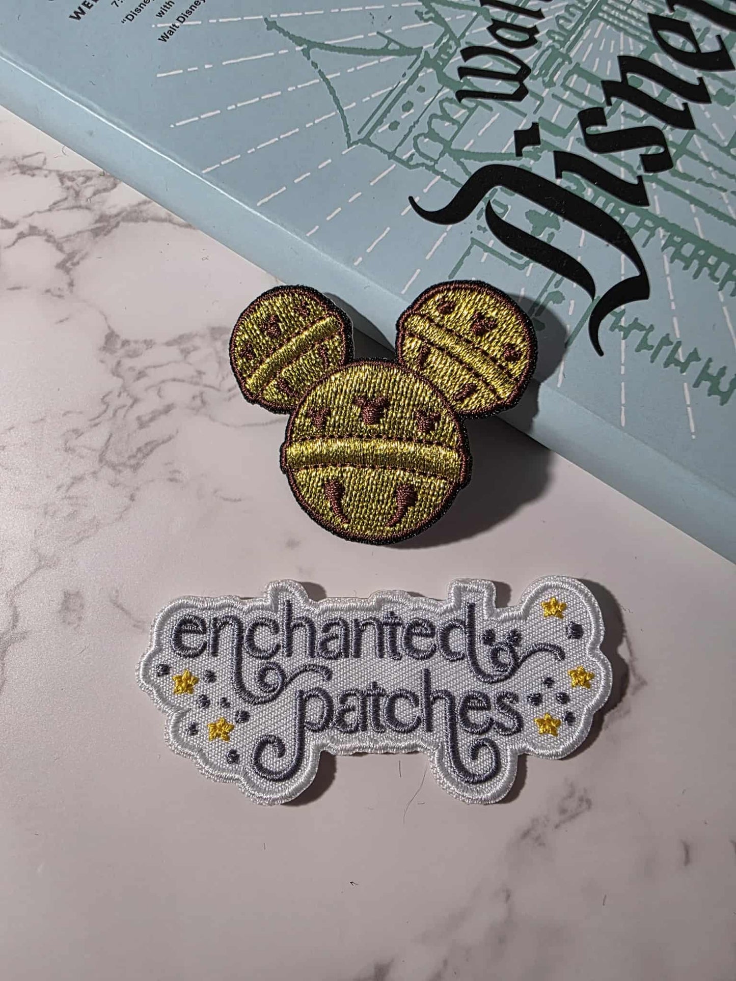 2" Metallic Gold Mouse Jingle Bell Christmas Embroidered Iron On Patch