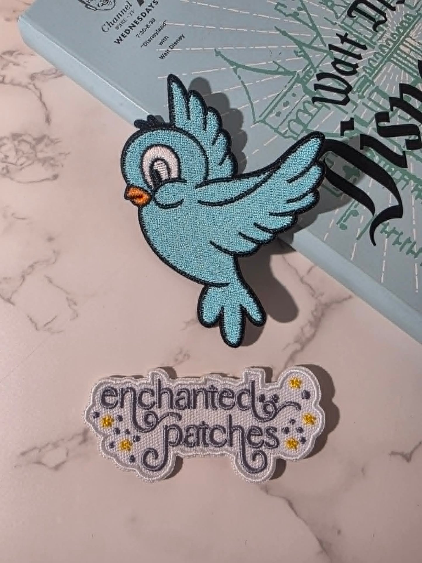 2pc Set - 3" Facing Right and Left Princess Blue Birds Iron On Patch