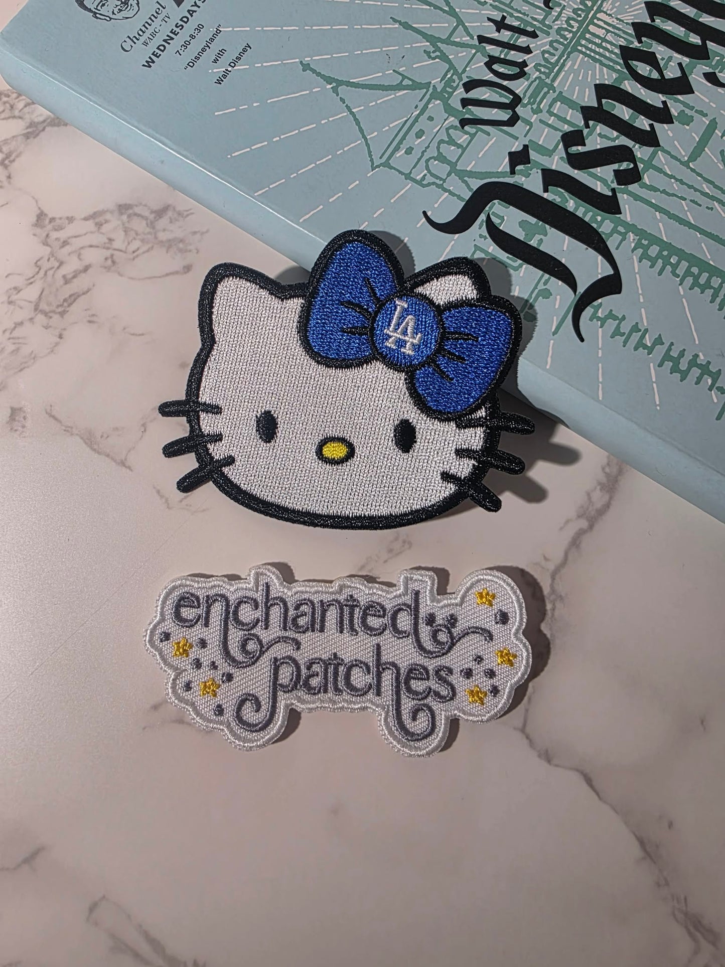 2pc - 3" LA Blue Baseball Team Logo and Anime Kitty Embroidered Iron On Patch