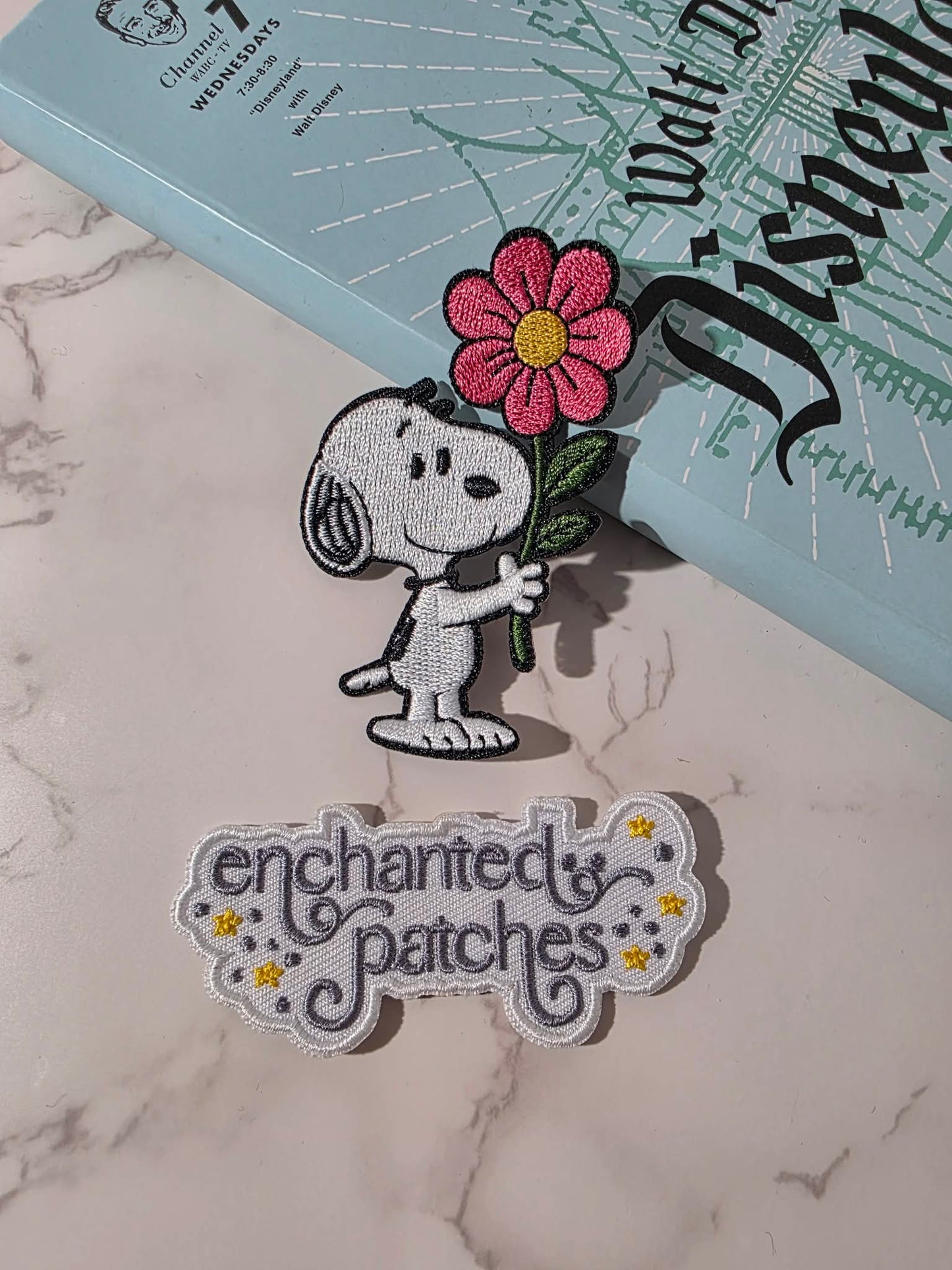 3" Beagle Dog with Pink Flower Embroidered Iron On Patch