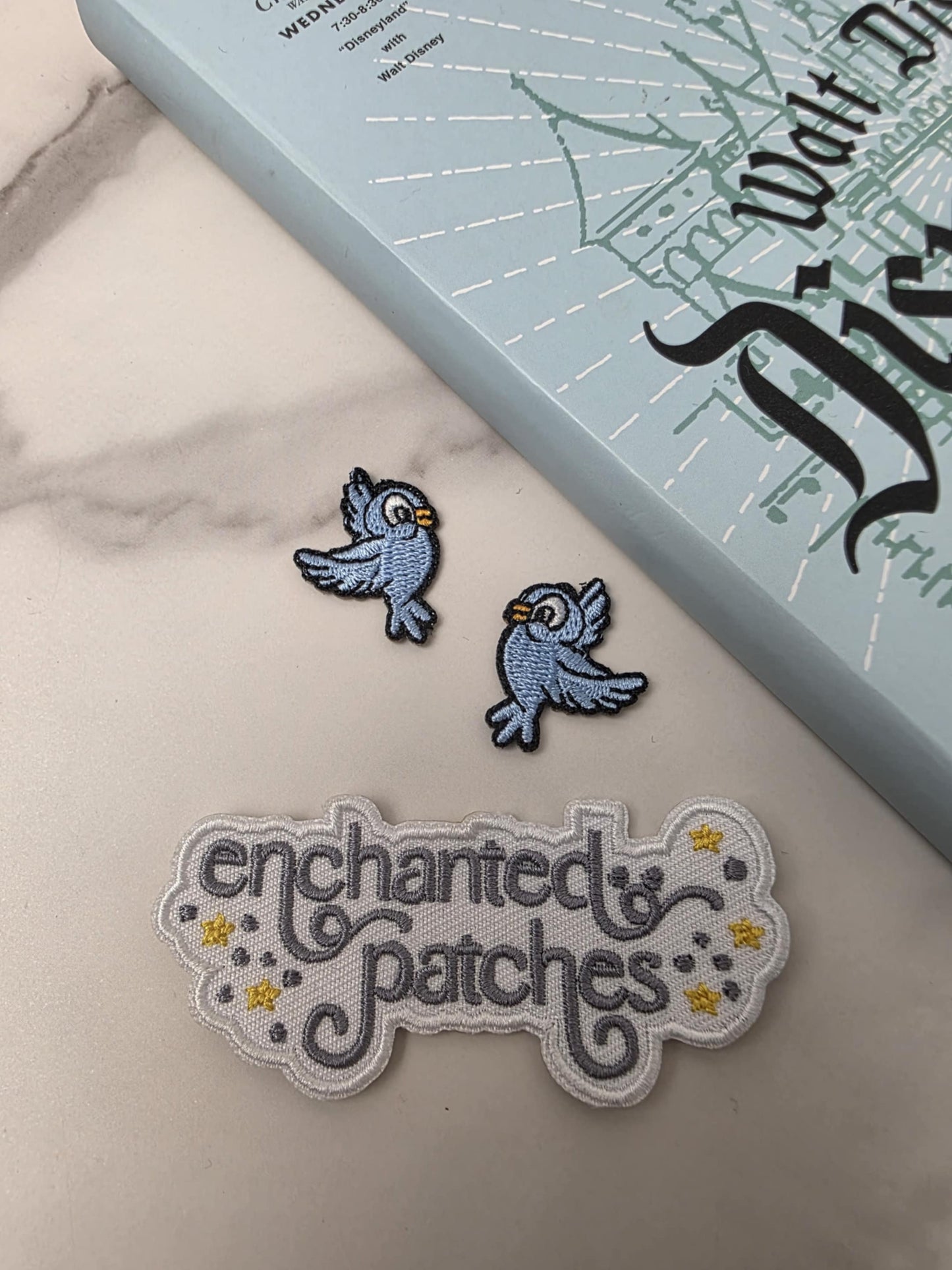 2pc Set - 1" Mini Happiest Blue Bird Princess Embroidered Iron On Patch