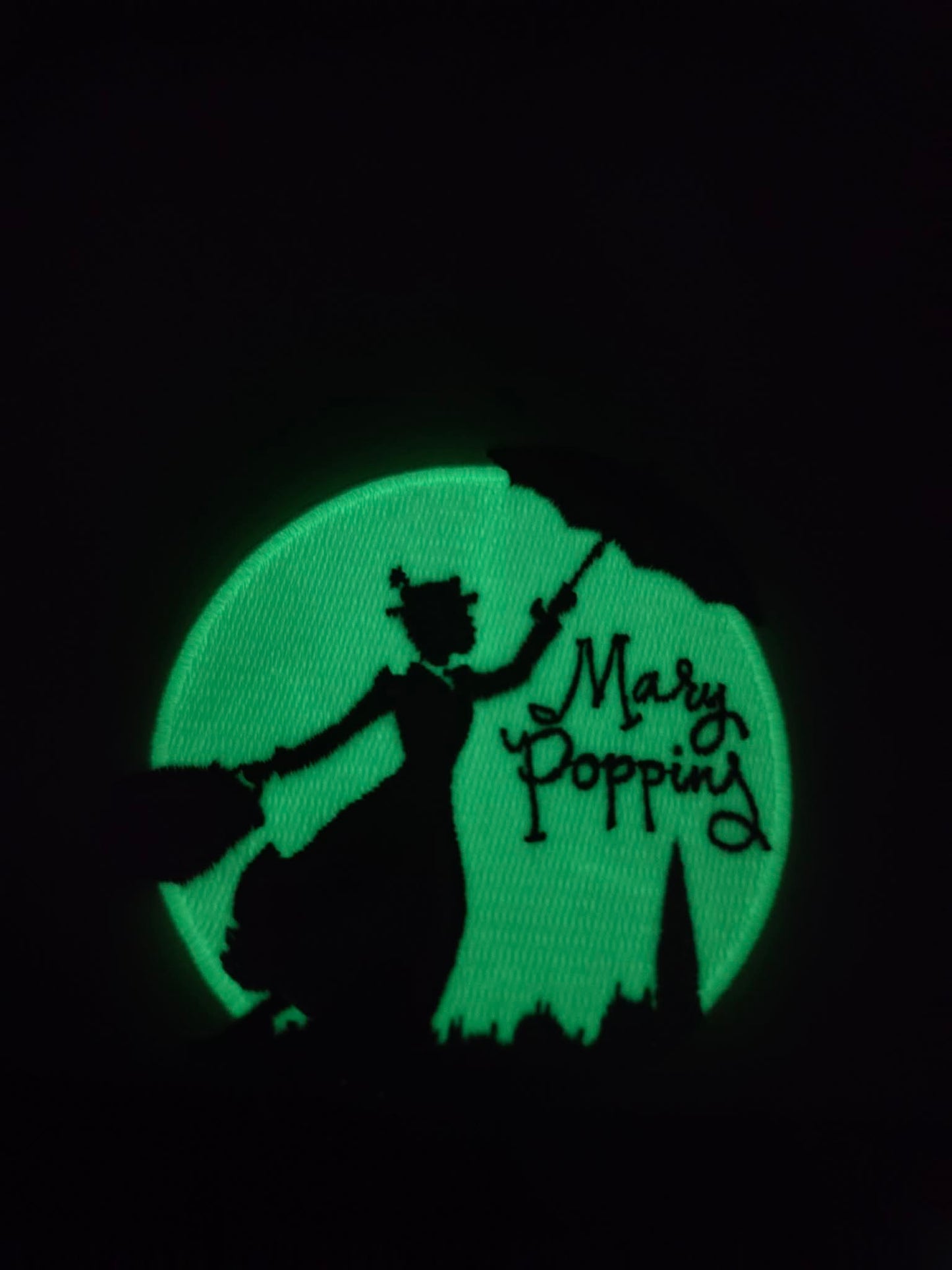 3" Glow in the Dark Mary Poppins Silhouette Umbrella Embroidered Iron On Patch