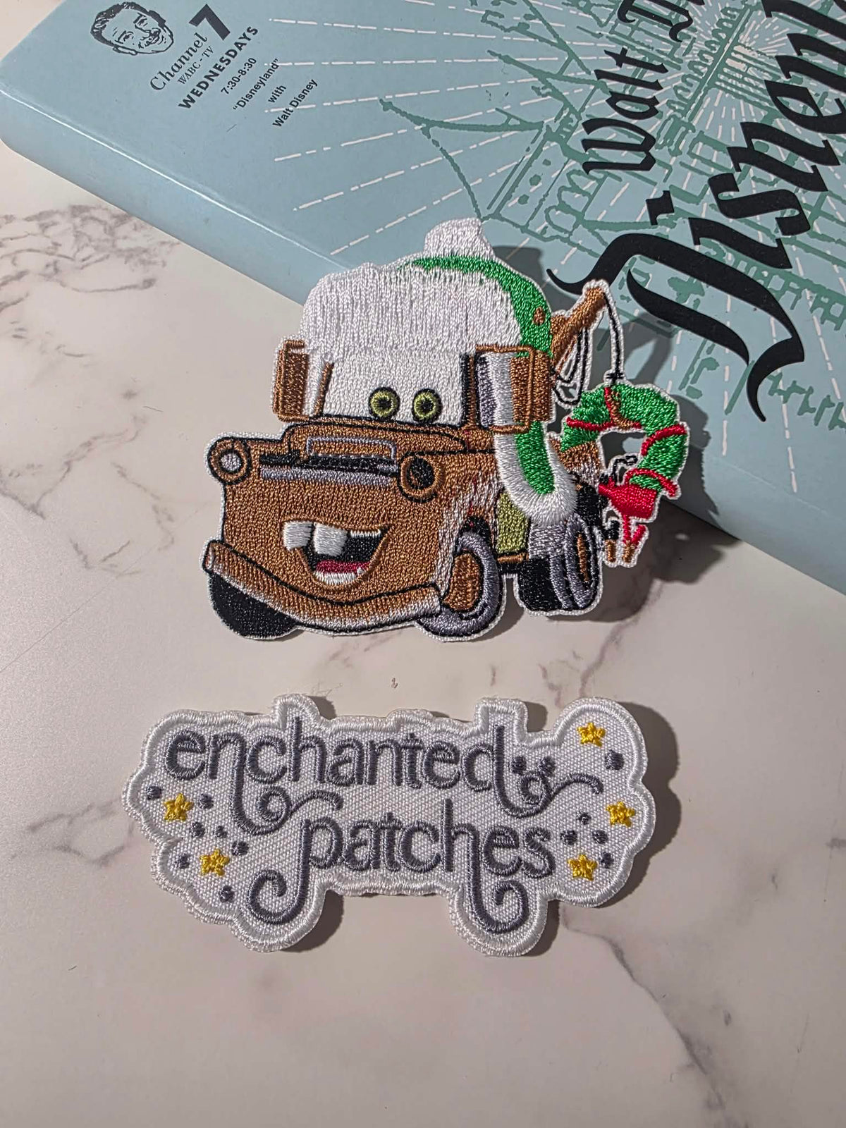 3" Tow Mater Car Truck Carrying Christmas Wreath Embroidered Iron On Patch