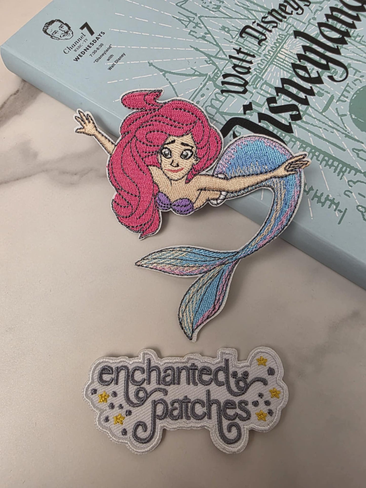 4" Pastel Little Mermaid Swimming Up to Shore Embroidered Iron On Patch