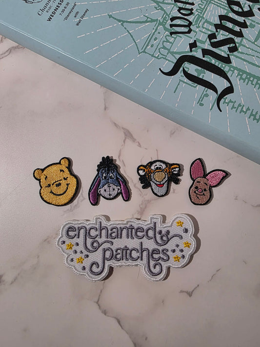 4pc Set - 1" Mini Eeyore Tigger Pooh Piglet Head Embroidered Iron On Patch