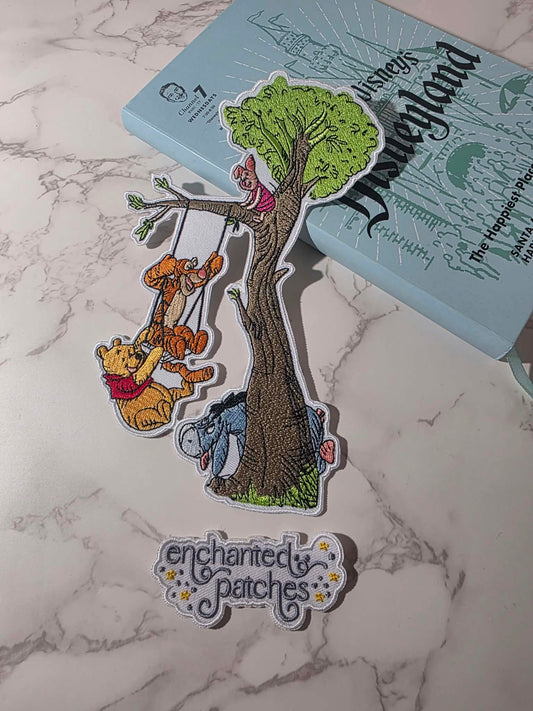 NEW DROP - 8" Winnie the Pooh and Friends Swing on Tree Embroidered Iron On Patch