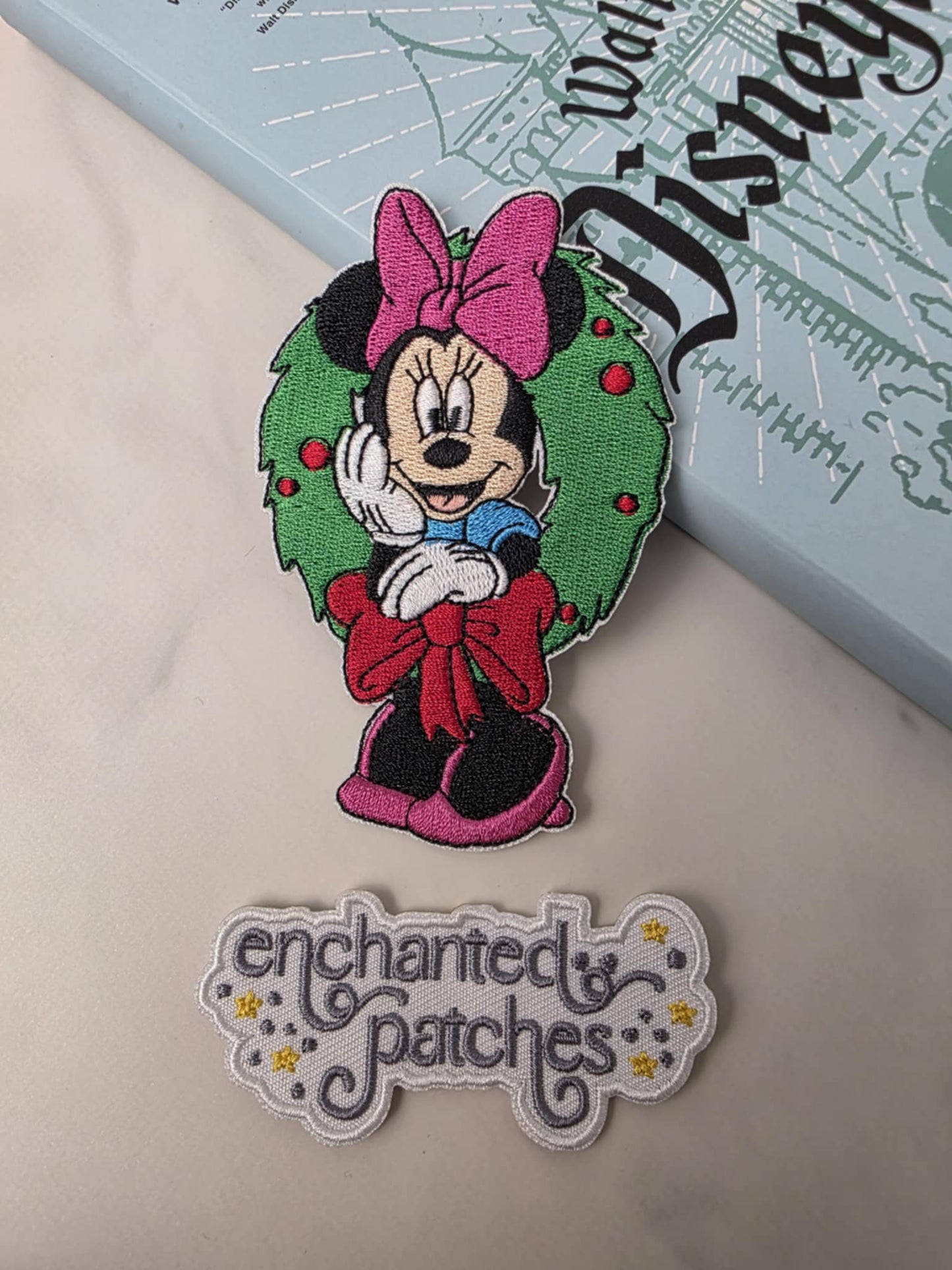 4" Happiest Park Girl Mouse Christmas in Wreath Embroidered Iron On Patch