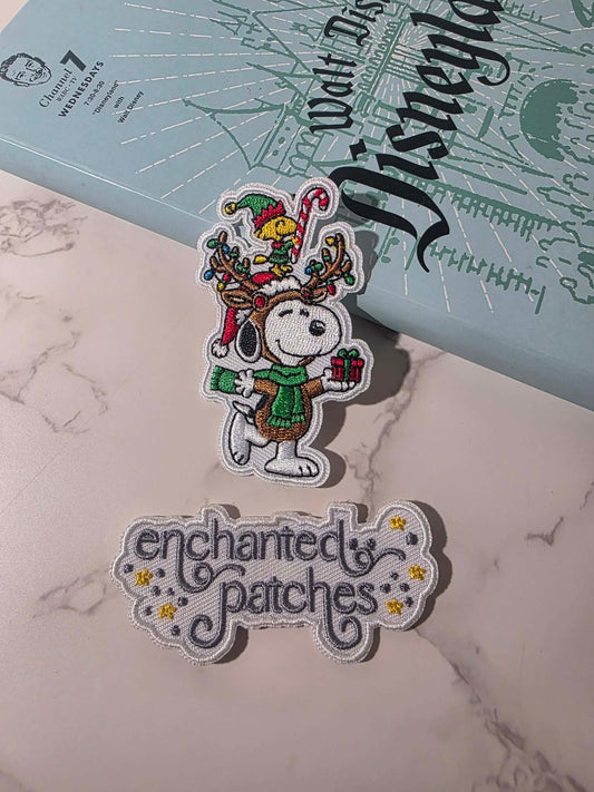 3" Christmas Lights Reindeer Snoopy Peanuts Embroidered Iron On Patch