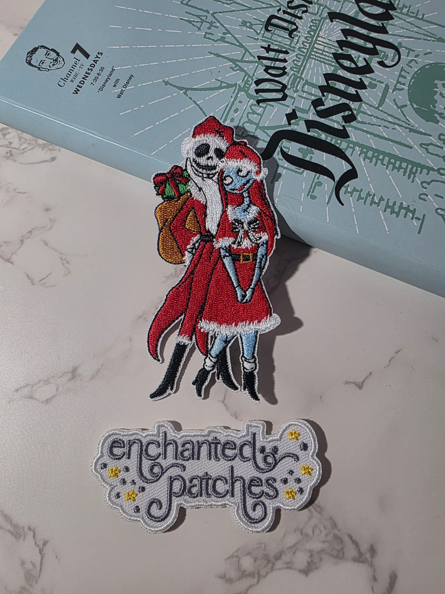 4" NBC Christmas Skull Monster Haunted House Skellington Santa with Girl Iron On Patch