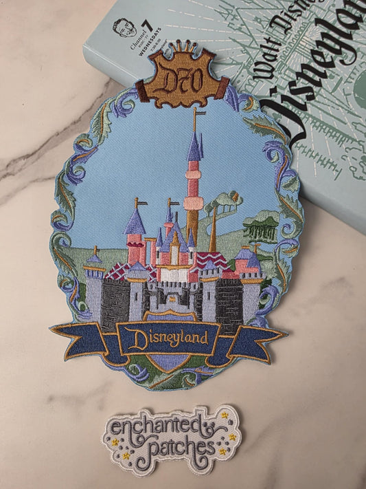 8" XL Happiest Park 70th Anniversary Framed Castle Embroidered Iron On Patch