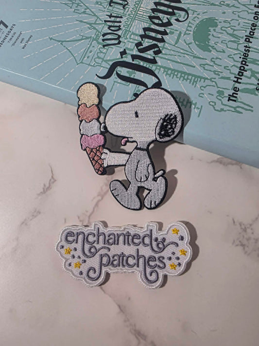 NEW DROP - 3" Beagle Dog with Ice Cream Cone Summer Embroidered Iron On Patch