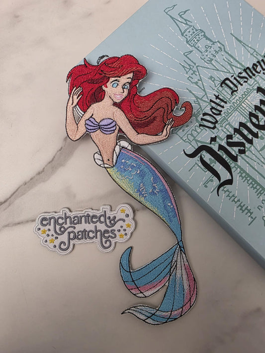 8" XL Happiest Park Little Mermaid Ariel Embroidered Iron On Patch