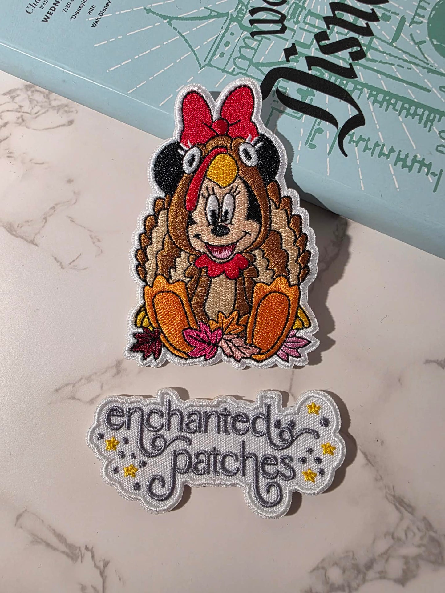 3.5" Thanksgiving Turkey Girl Mouse Embroidered Iron On Patch