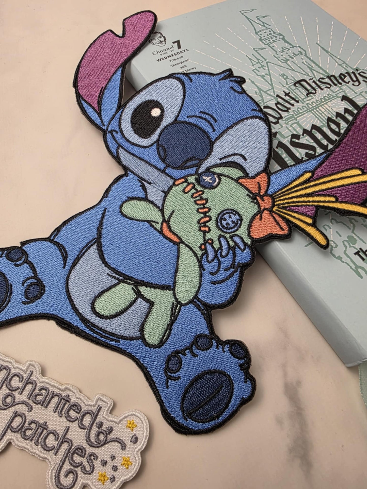XL 8" Blue Alien Hugging Scrump Doll Embroidered Iron On Patch