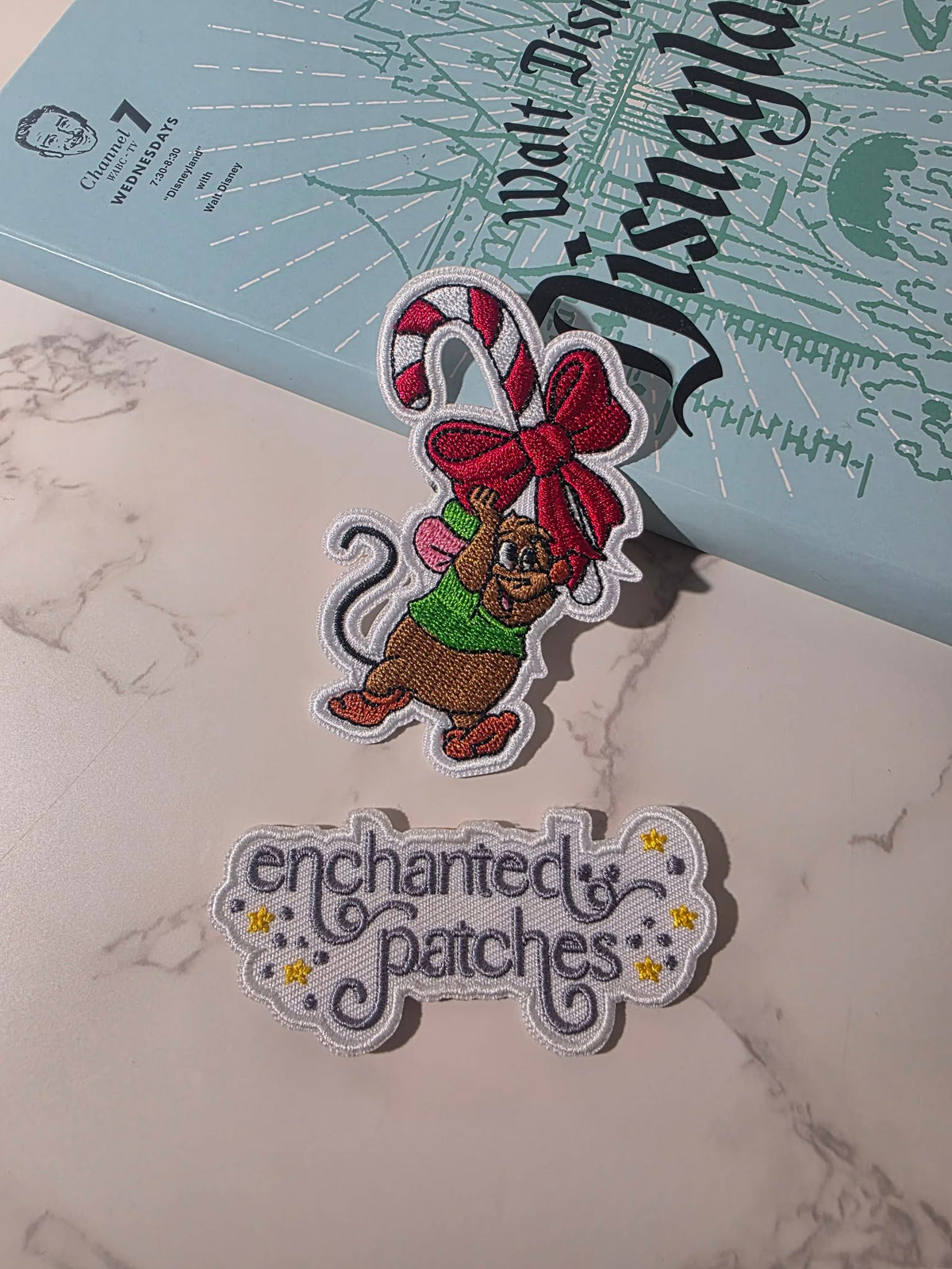 3" Christmas Candy Cane Cinderella Mouse Gus Gus Embroidered Iron On Patch